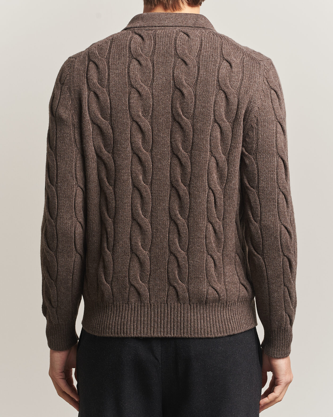 Herre | Gensere | Gran Sasso | Wool/Cashmere Cable Full Zip Dark Brown Melange