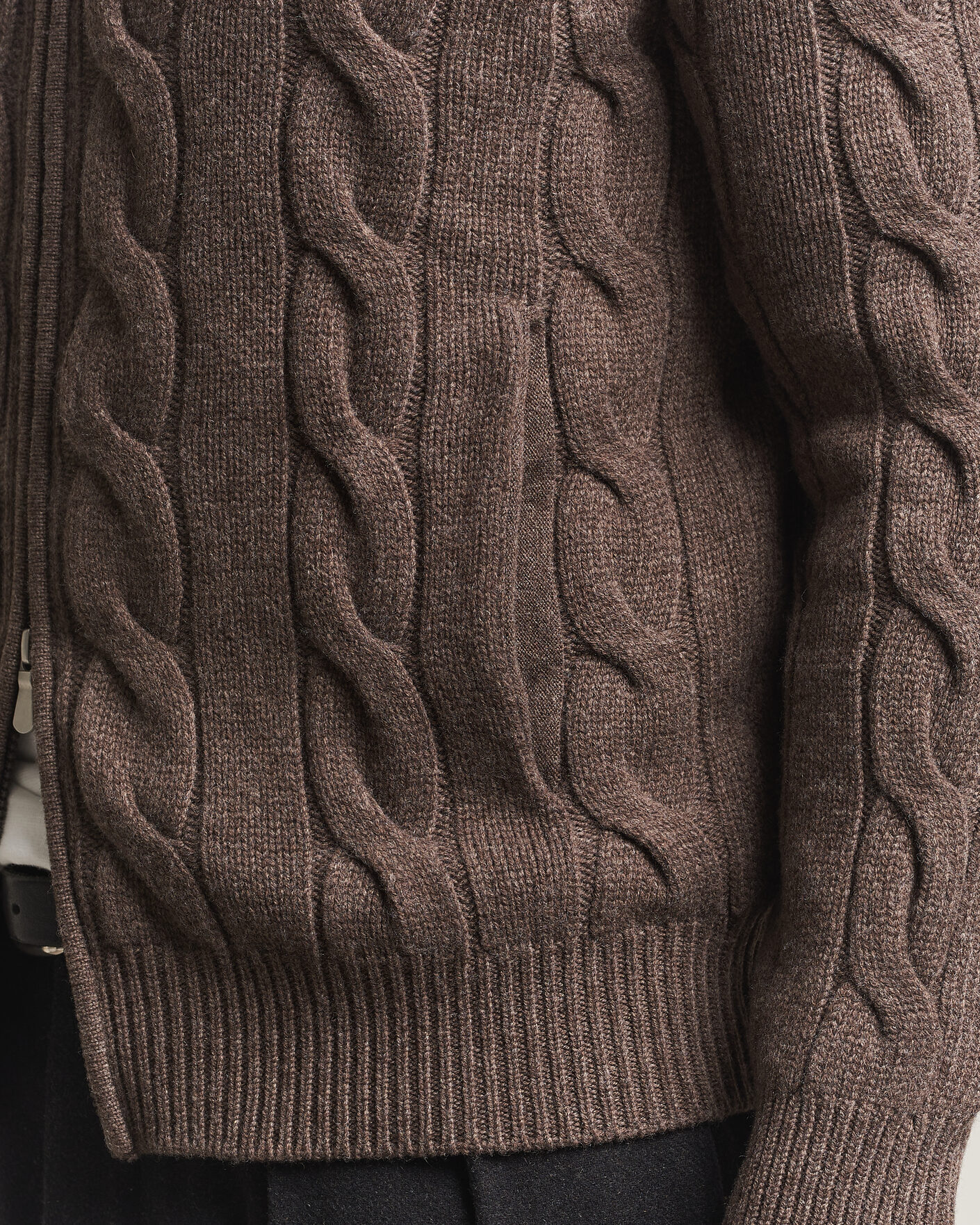 Herre | Gensere | Gran Sasso | Wool/Cashmere Cable Full Zip Dark Brown Melange