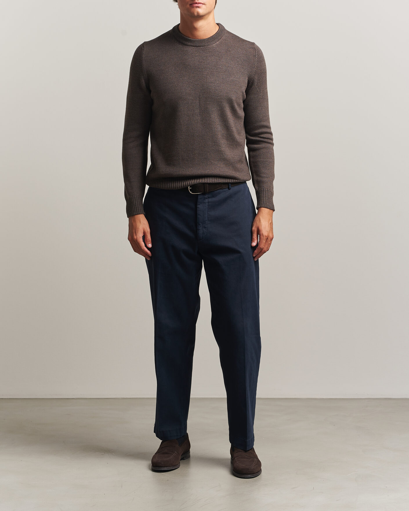 Herre | Gensere | Gran Sasso | Merino Knitted Crew Neck Brown Melange