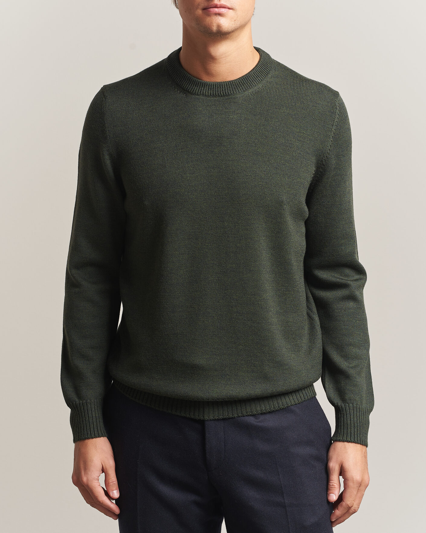 Herre | Gensere | Gran Sasso | Merino Knitted Crew Neck Olive Melange
