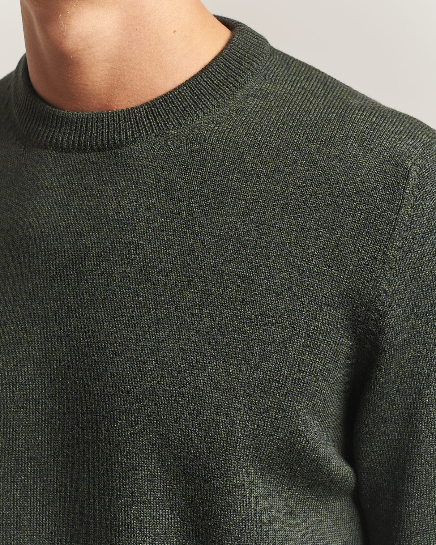 Herre | Gensere | Gran Sasso | Merino Knitted Crew Neck Olive Melange
