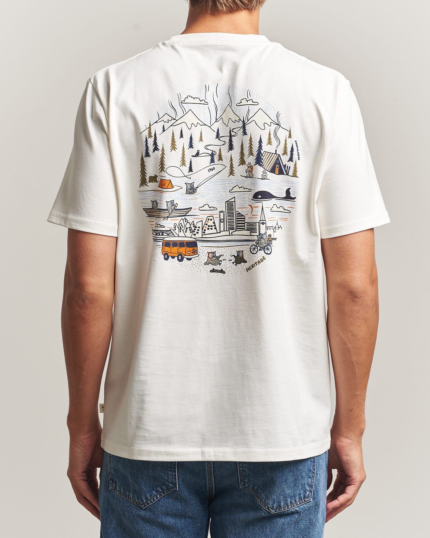 Herre | T-Shirts | KnowledgeCotton Apparel | Back Print T-Shirt Egret