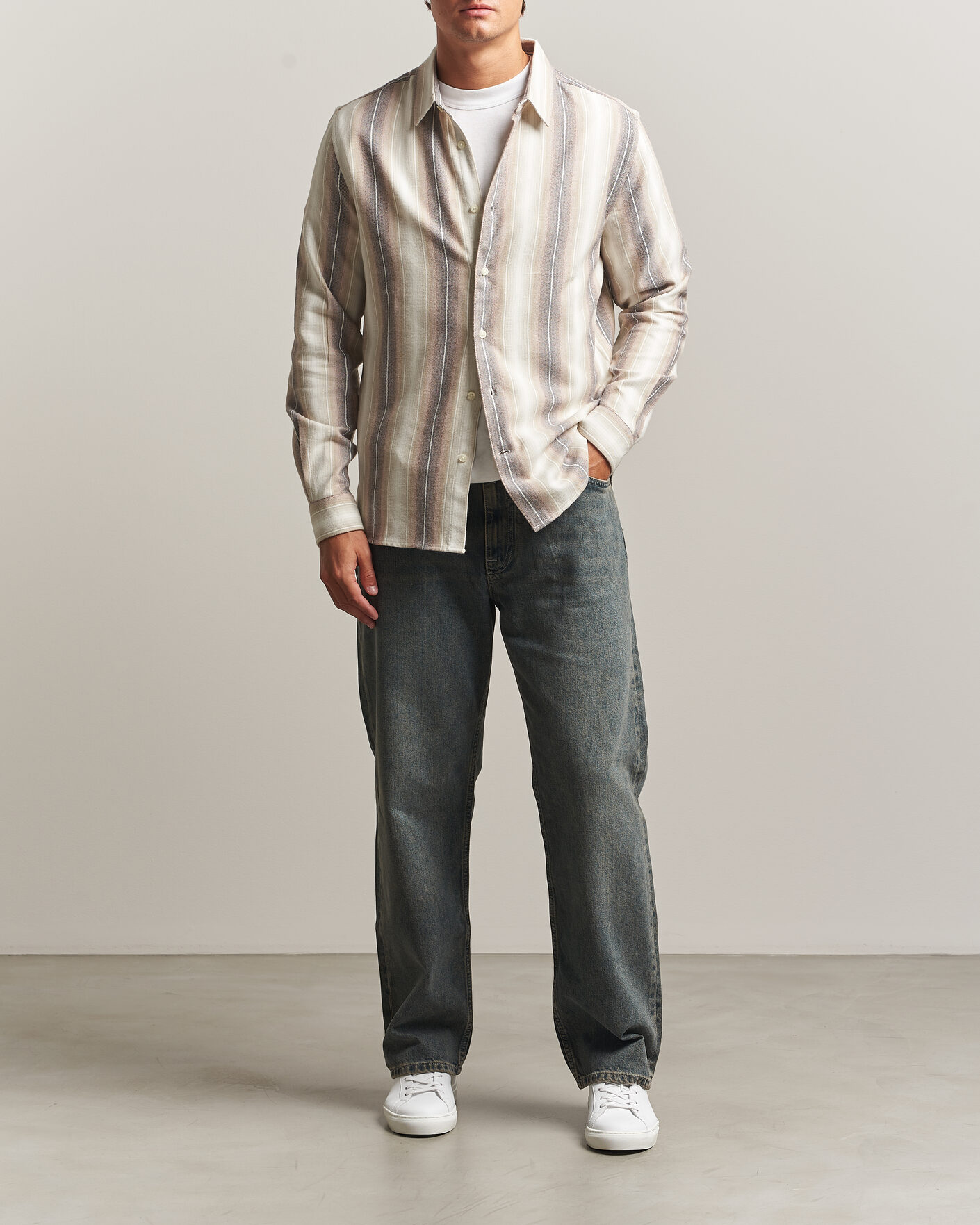 Herre | Skjorter | KnowledgeCotton Apparel | Dune Regular Stripe Shirt Creme