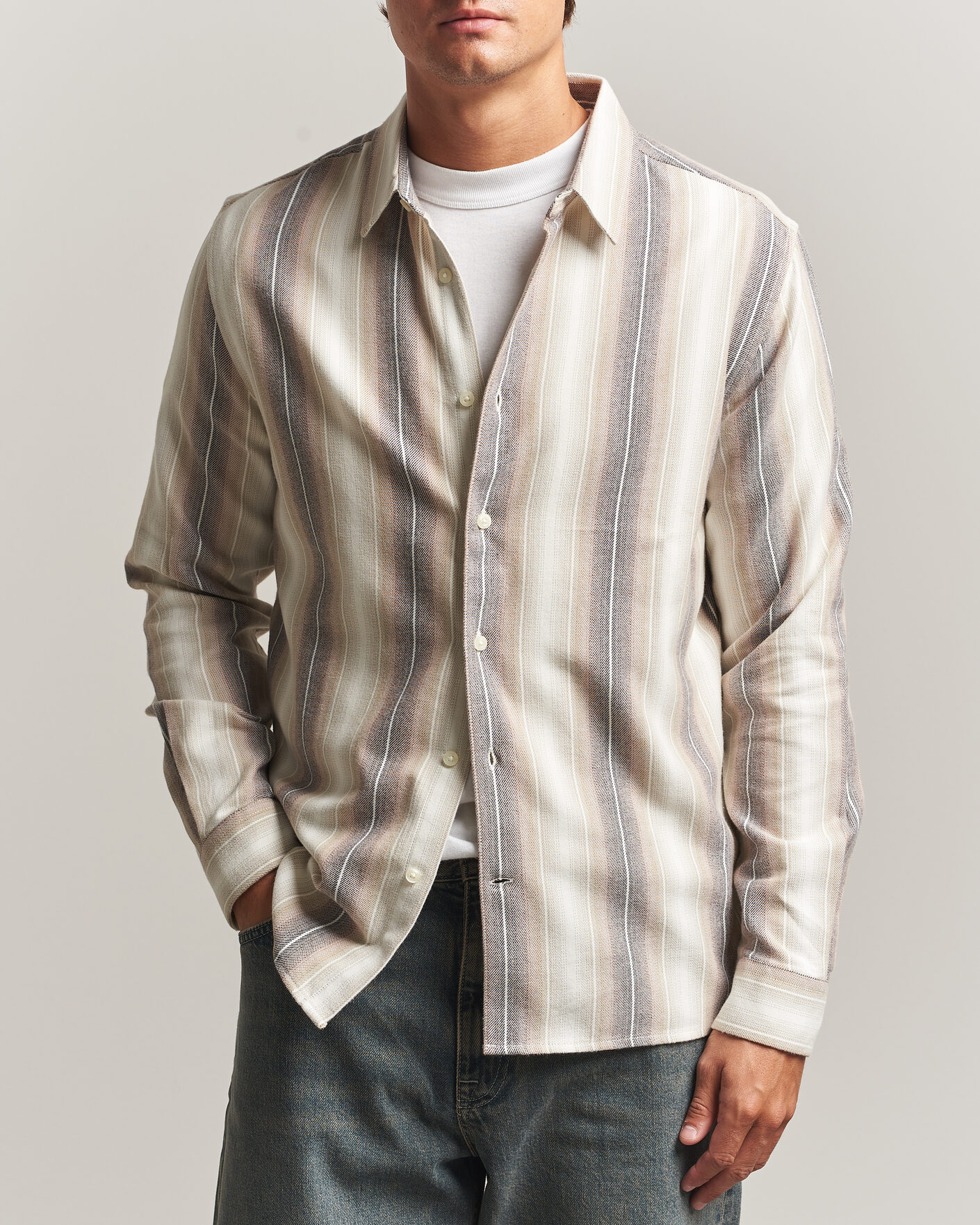 Herre | Skjorter | KnowledgeCotton Apparel | Dune Regular Stripe Shirt Creme