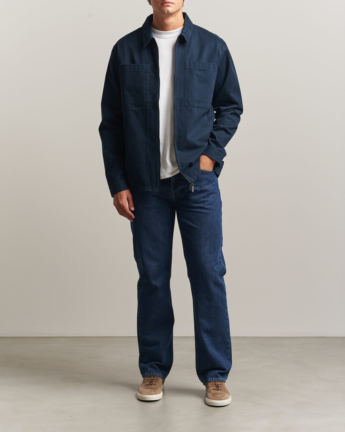 Herre | Skjorter | KnowledgeCotton Apparel | Twill Zip Overshirt Total Eclipse