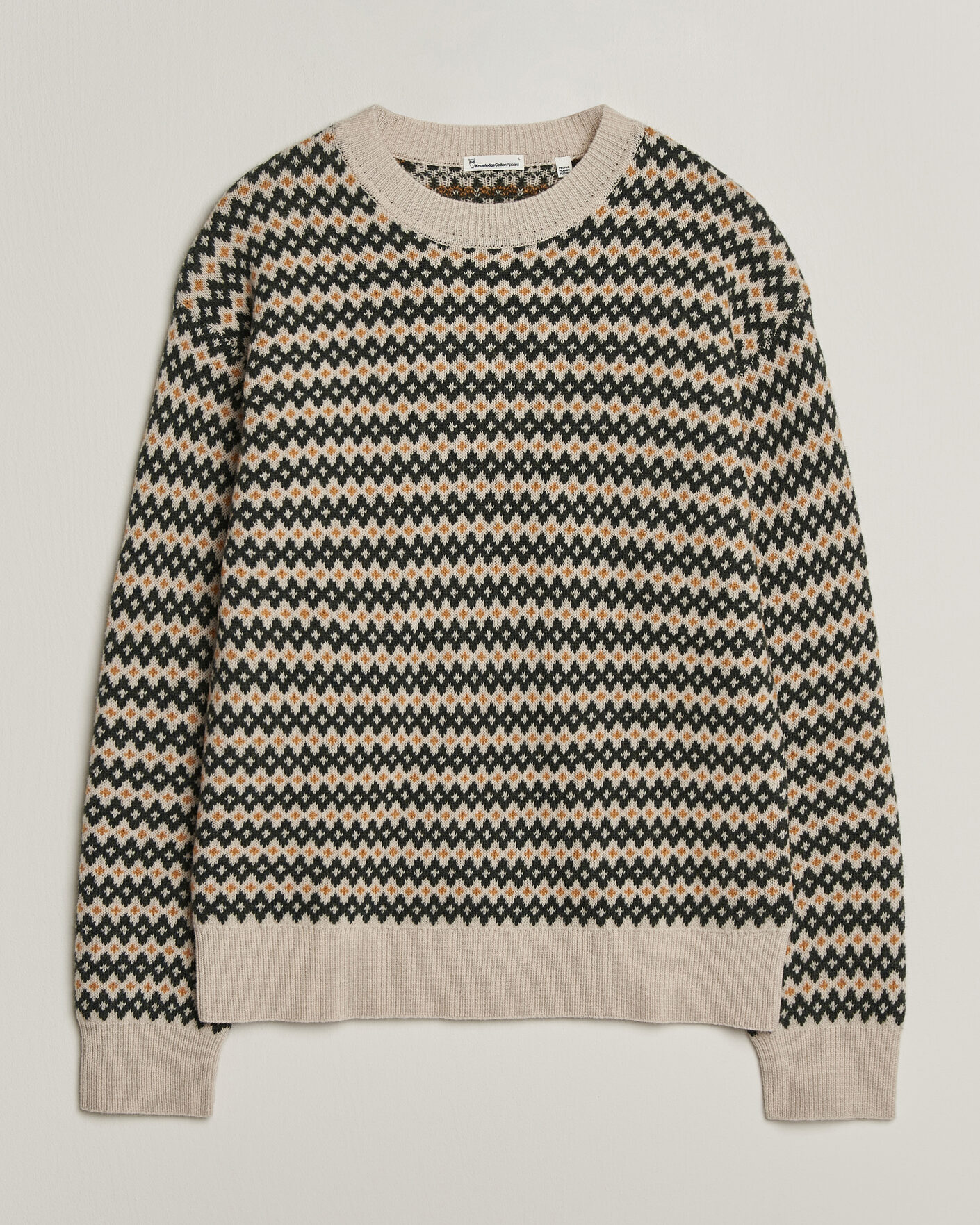 Herre | Gensere | KnowledgeCotton Apparel | Lambswool Jaquard Sweater Green