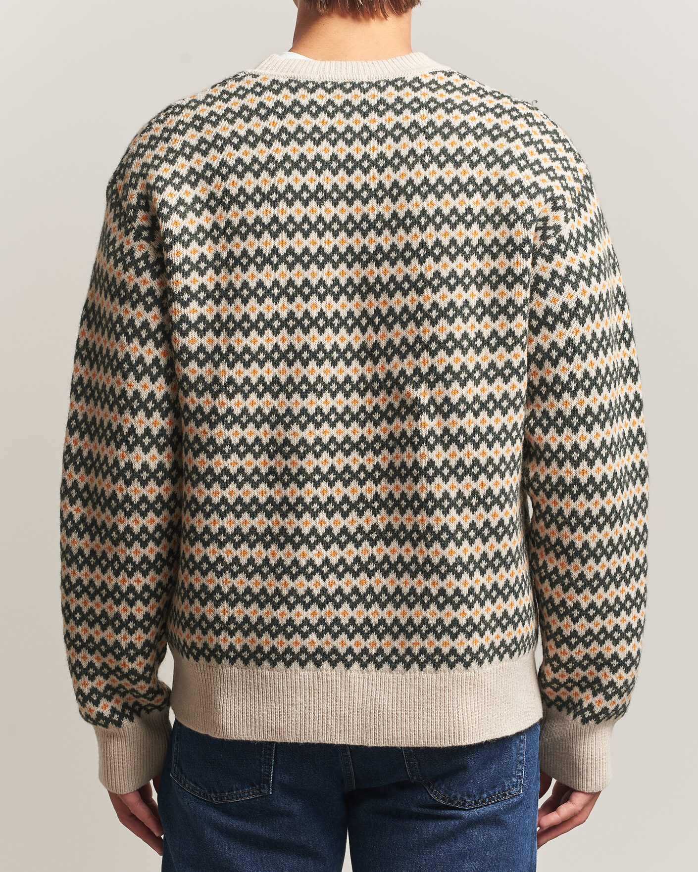 Herre | Gensere | KnowledgeCotton Apparel | Lambswool Jaquard Sweater Green