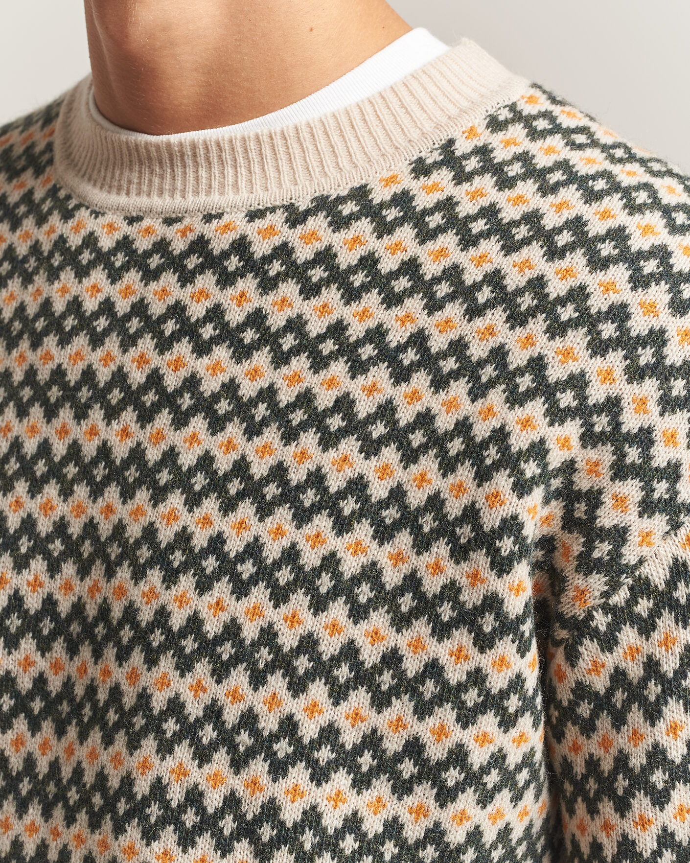 Herre | Gensere | KnowledgeCotton Apparel | Lambswool Jaquard Sweater Green