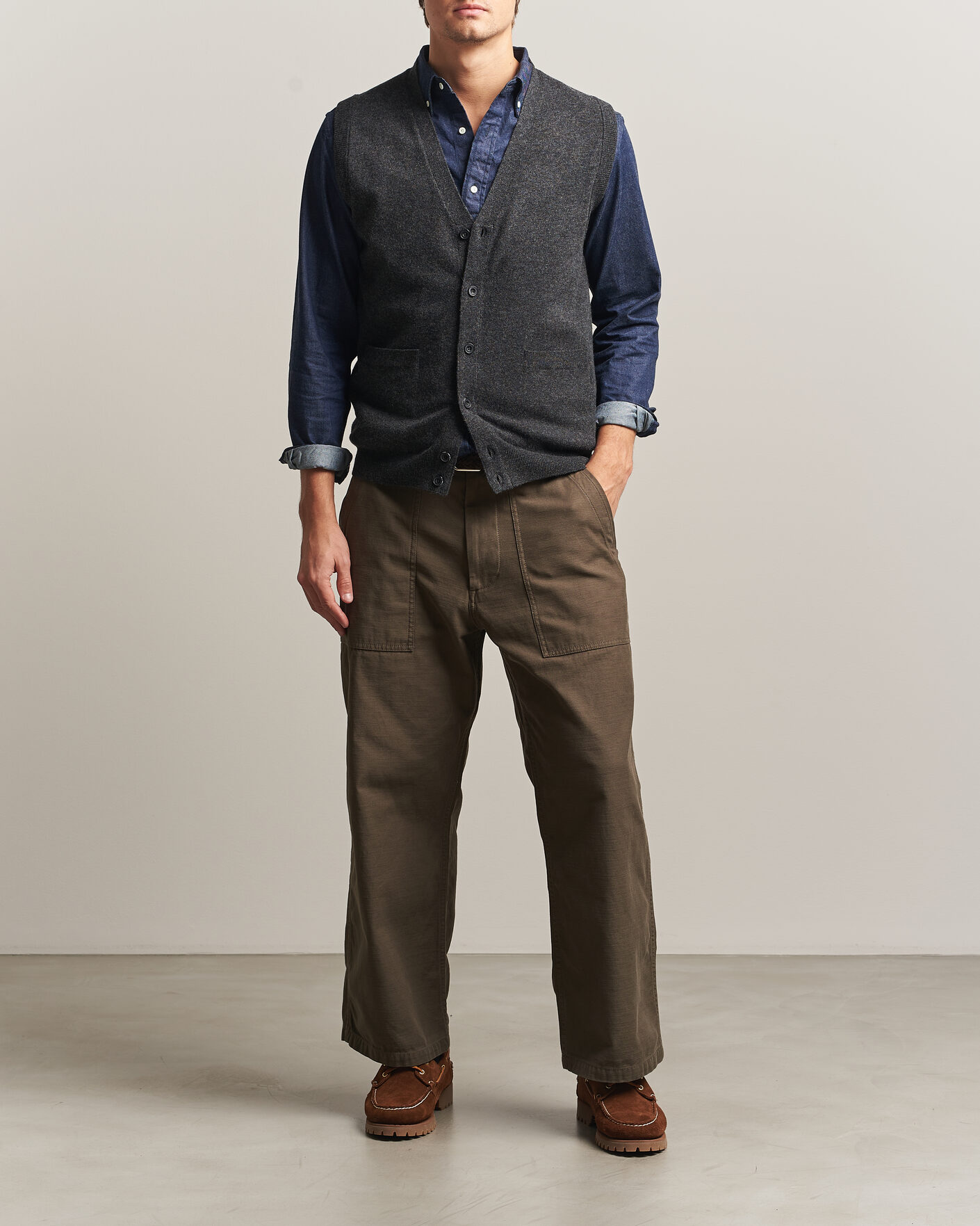 Herre | Gensere | BEAMS PLUS | Button Knit Vest Charcoal