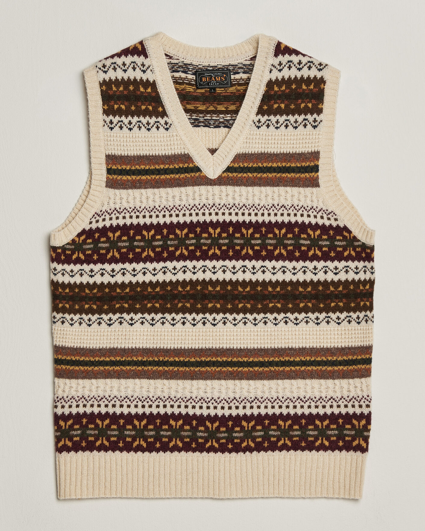 Herre | Gensere | BEAMS PLUS | Fair Isle Knit Vest Beige