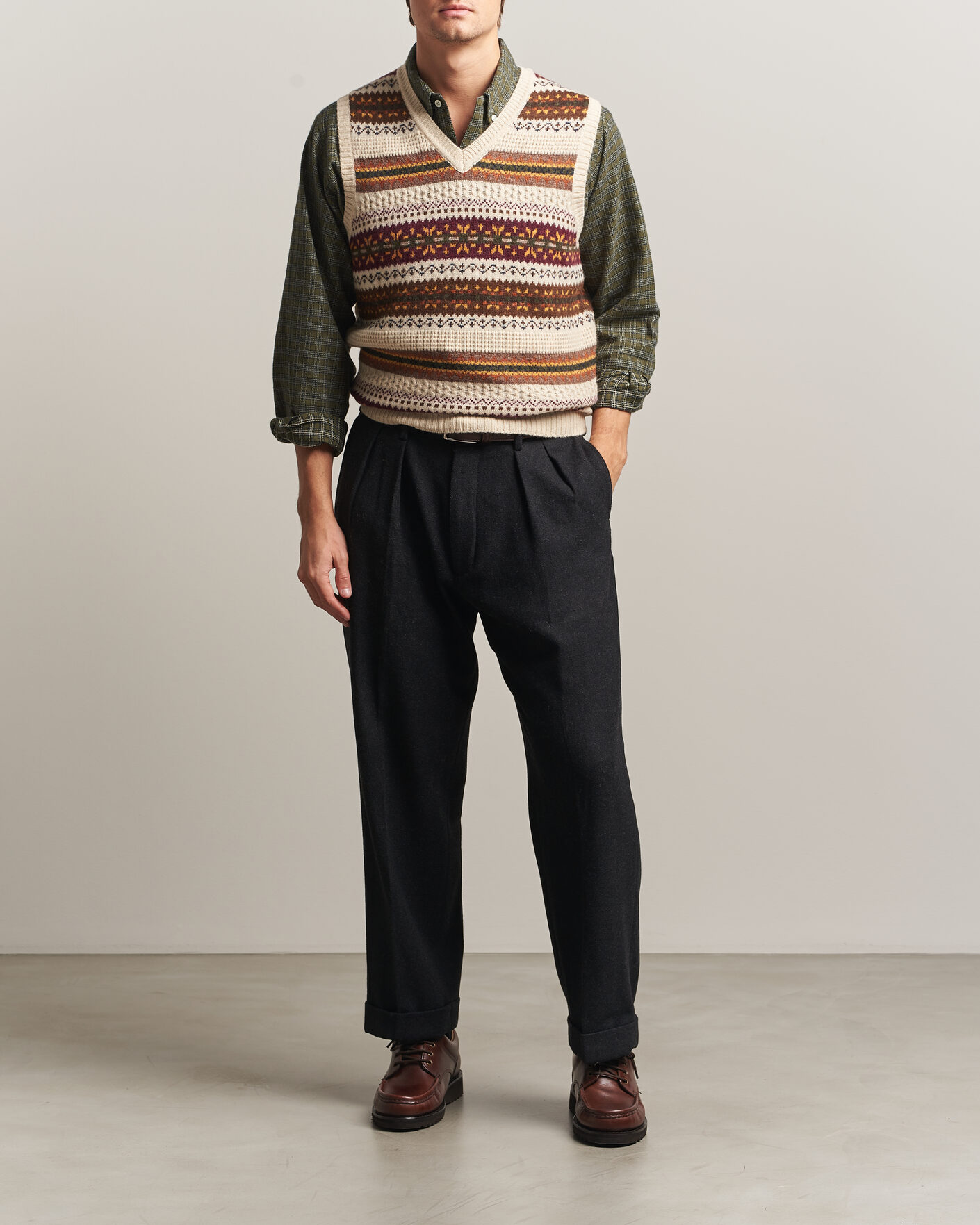 Herre | Gensere | BEAMS PLUS | Fair Isle Knit Vest Beige