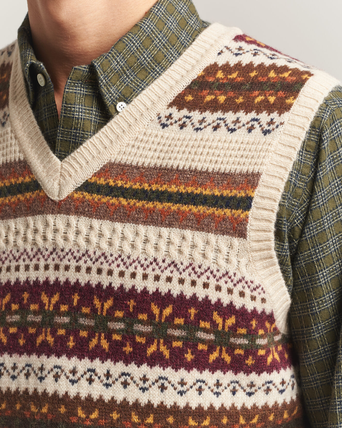 Herre | Gensere | BEAMS PLUS | Fair Isle Knit Vest Beige