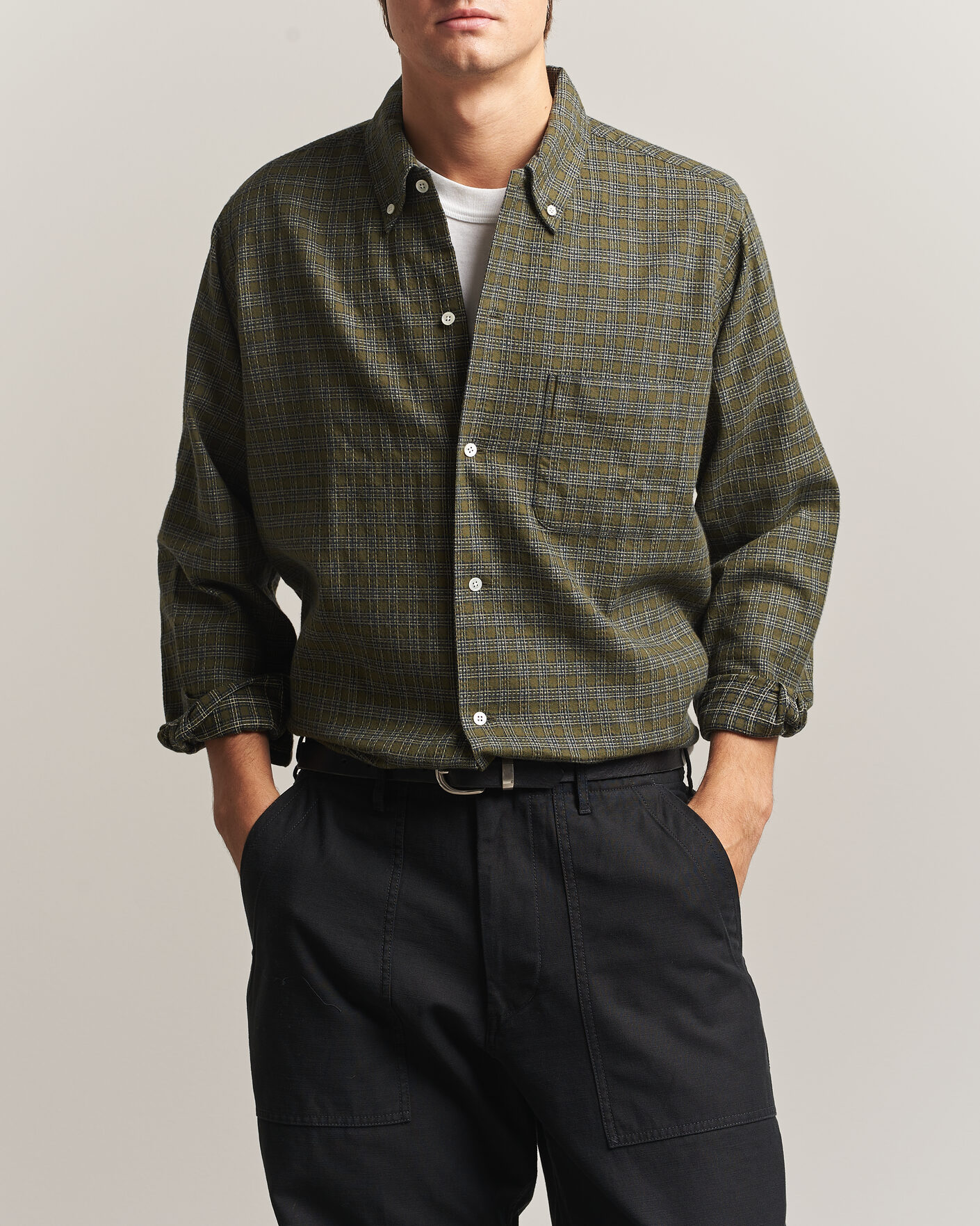 Herre | Skjorter | BEAMS PLUS | Dobby Plaid Button Down Shirt Dark Green