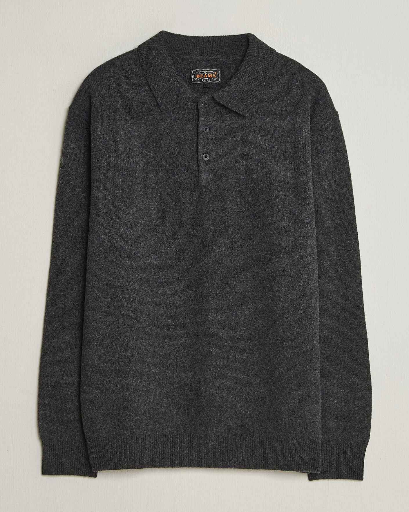 Herre | Gensere | BEAMS PLUS | Knitted Wool Polo Charcoal