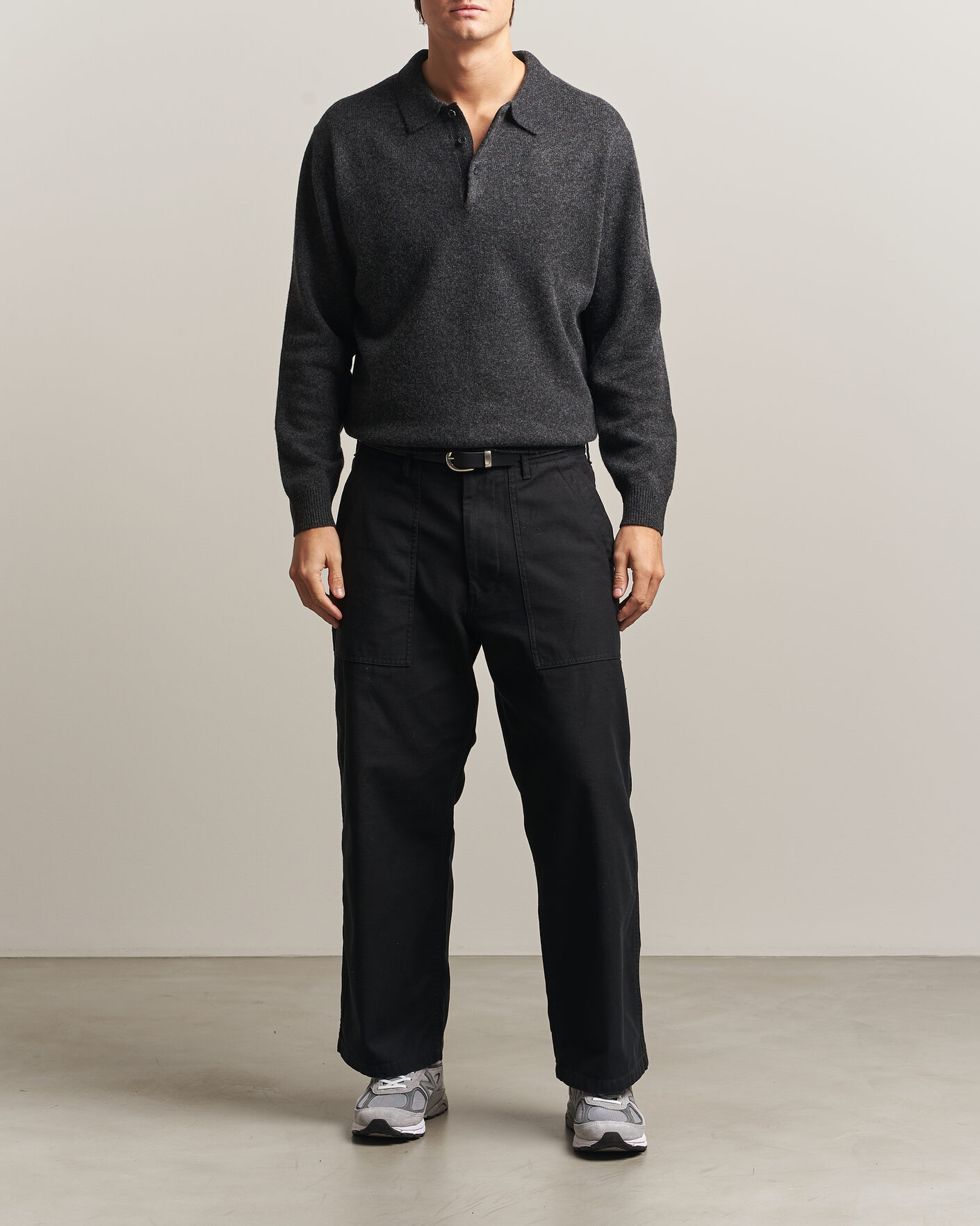 Herre | Gensere | BEAMS PLUS | Knitted Wool Polo Charcoal