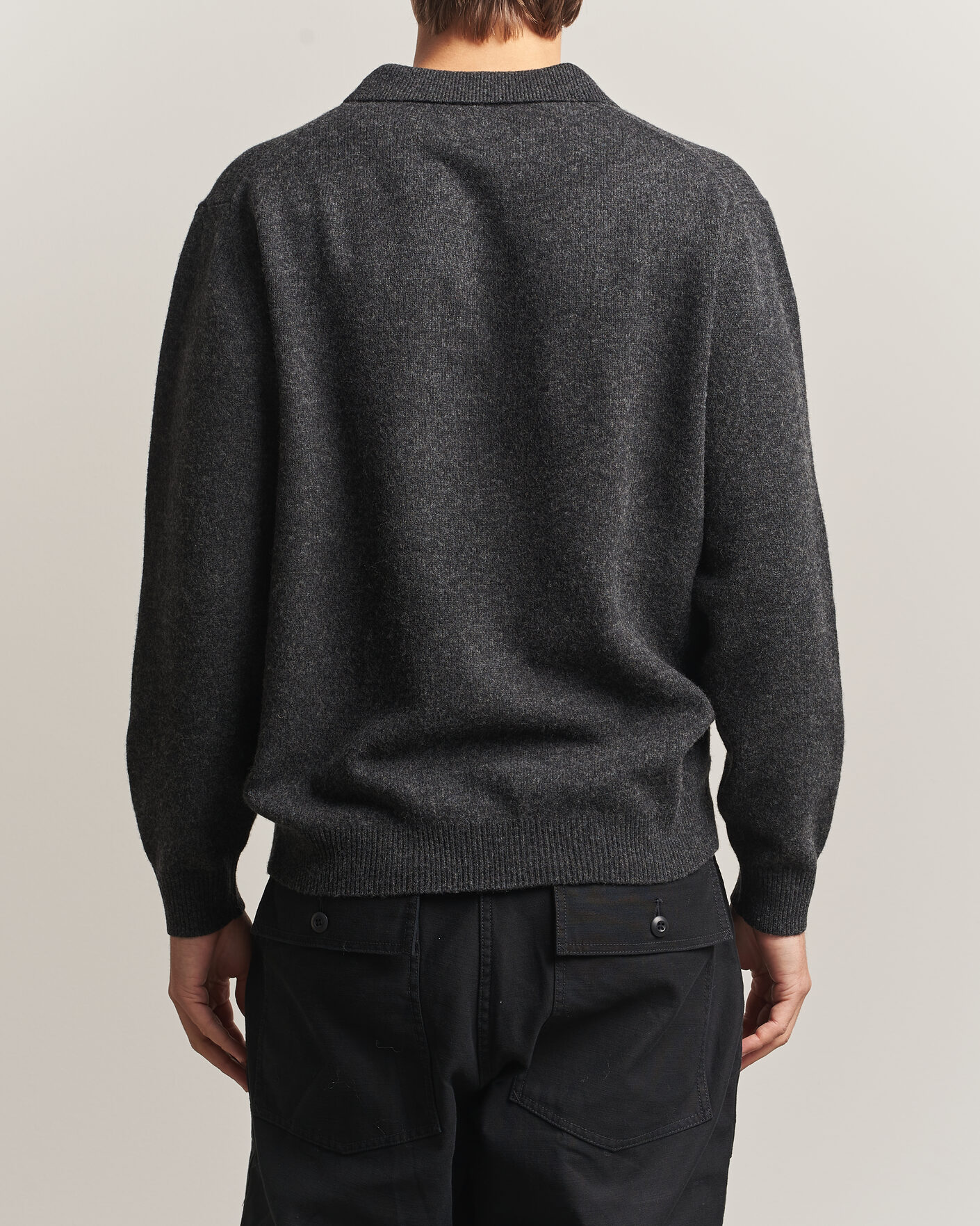 Herre | Gensere | BEAMS PLUS | Knitted Wool Polo Charcoal