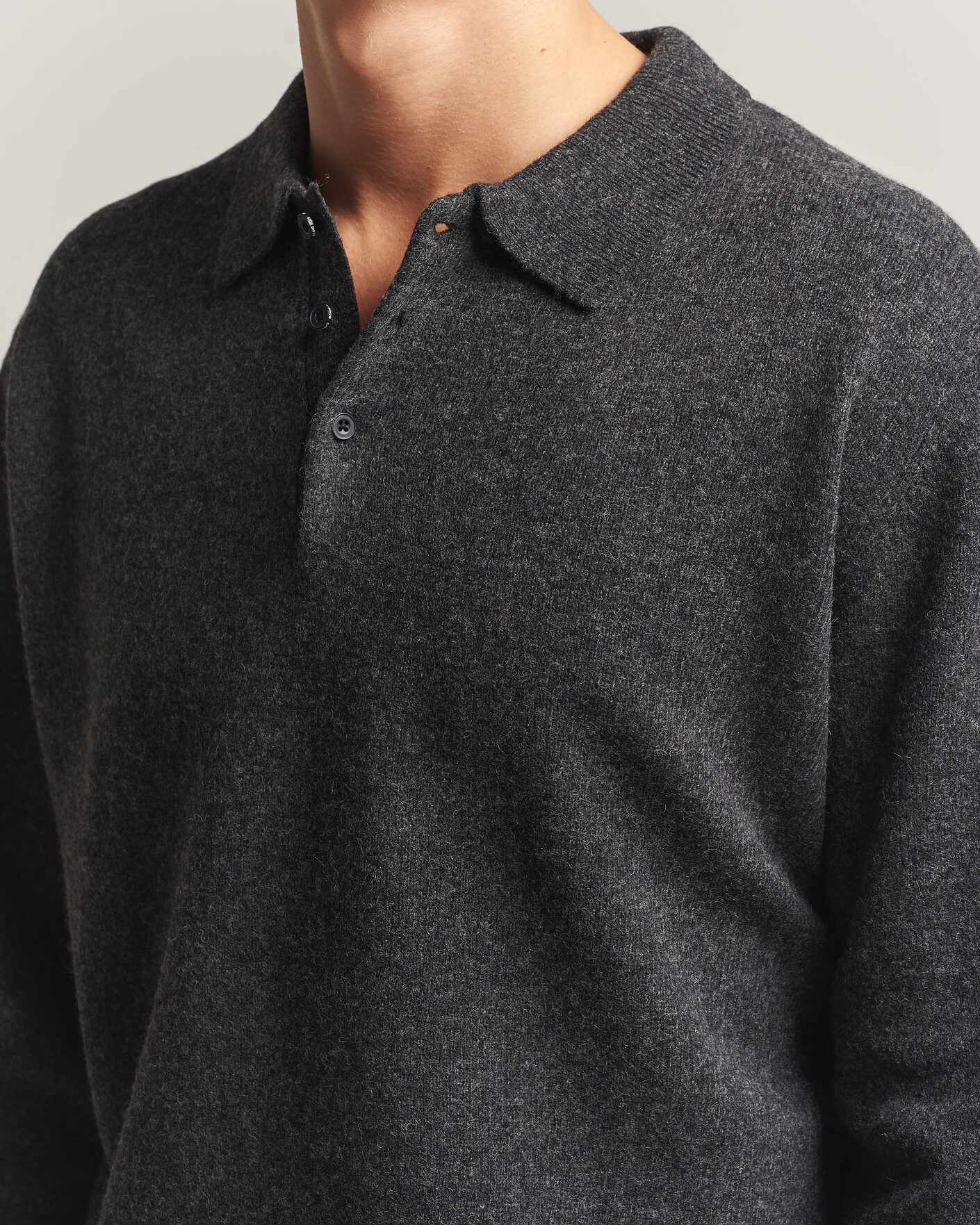 Herre | Gensere | BEAMS PLUS | Knitted Wool Polo Charcoal