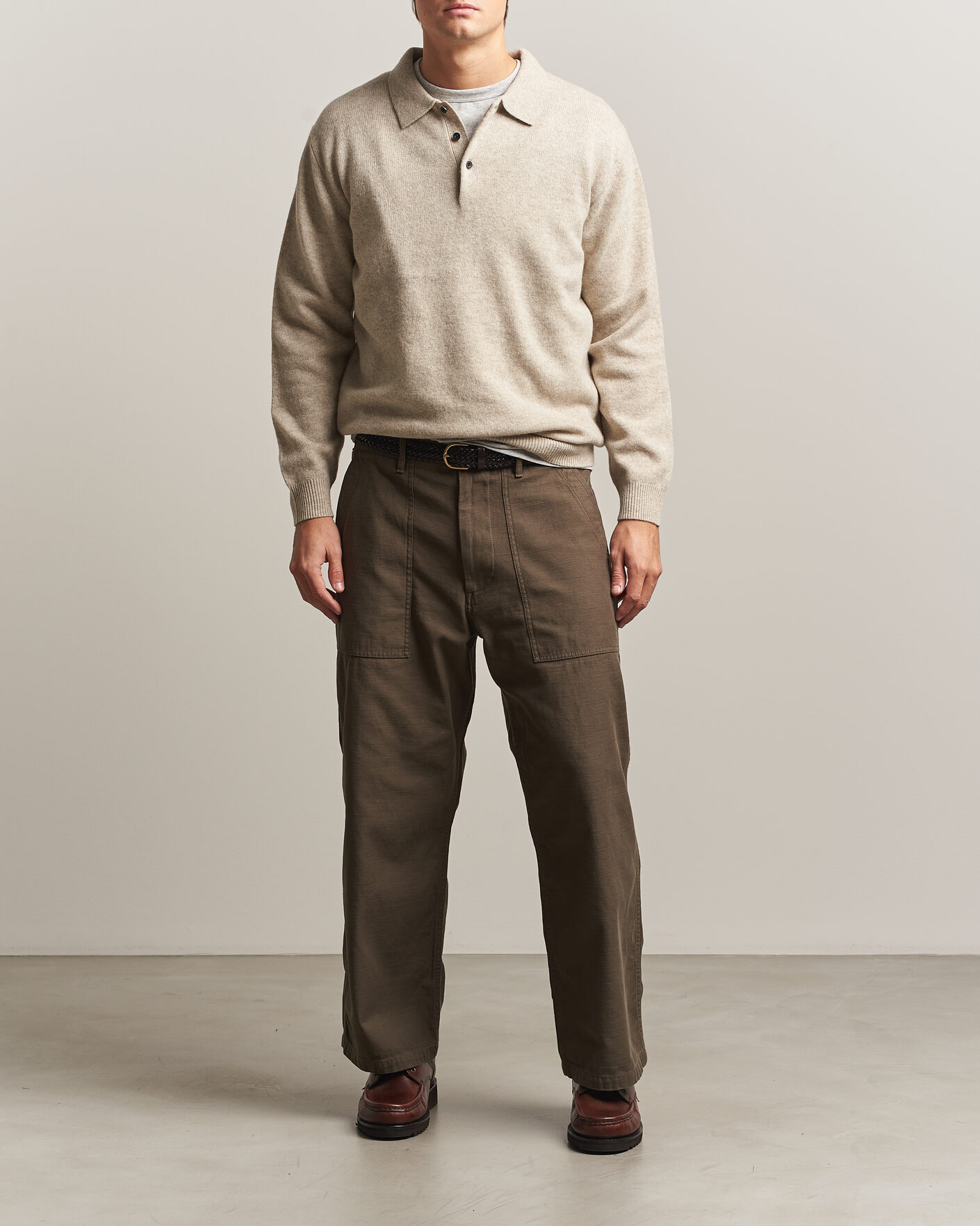Herre | Gensere | BEAMS PLUS | Knitted Wool Polo Beige