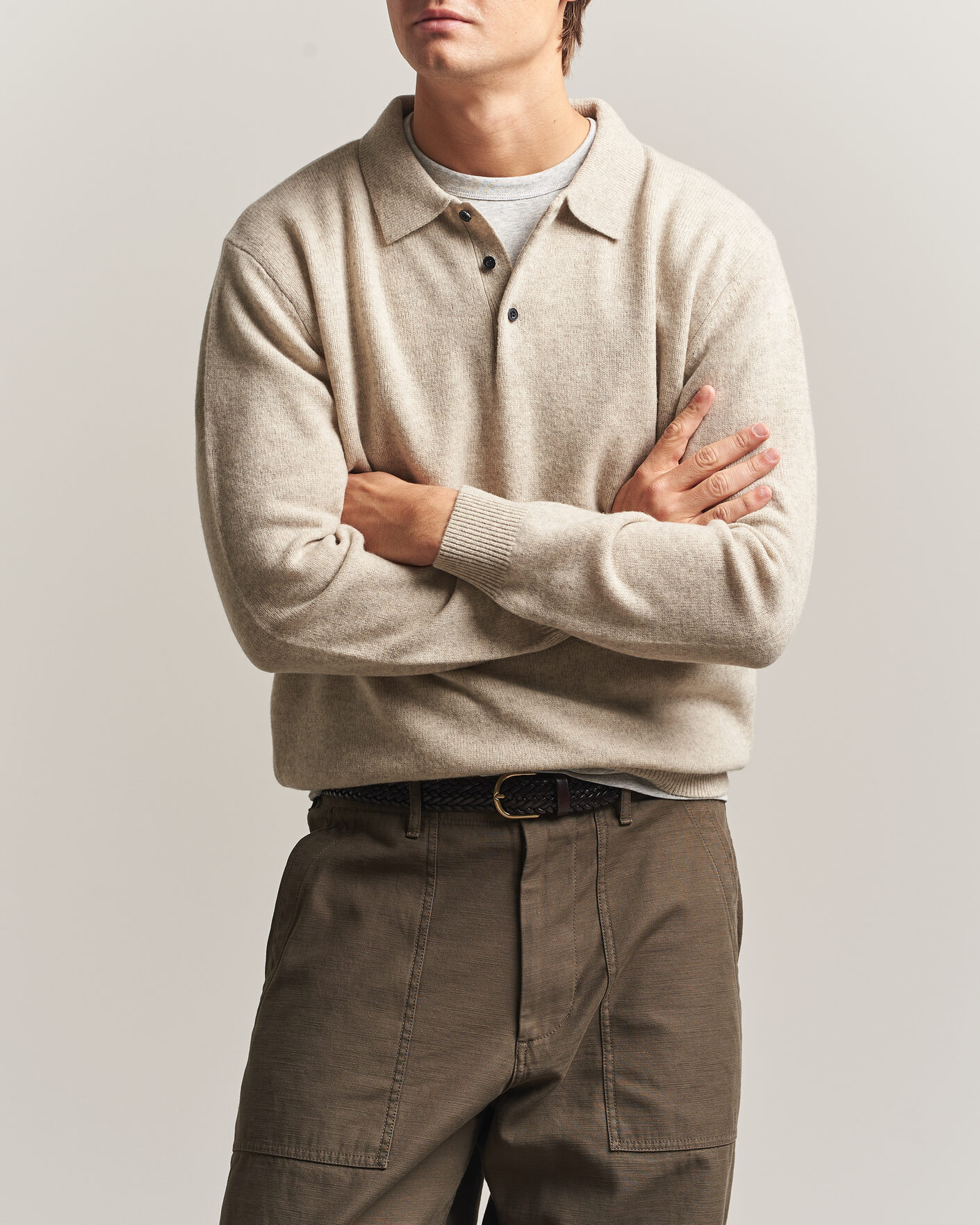 Herre | Gensere | BEAMS PLUS | Knitted Wool Polo Beige