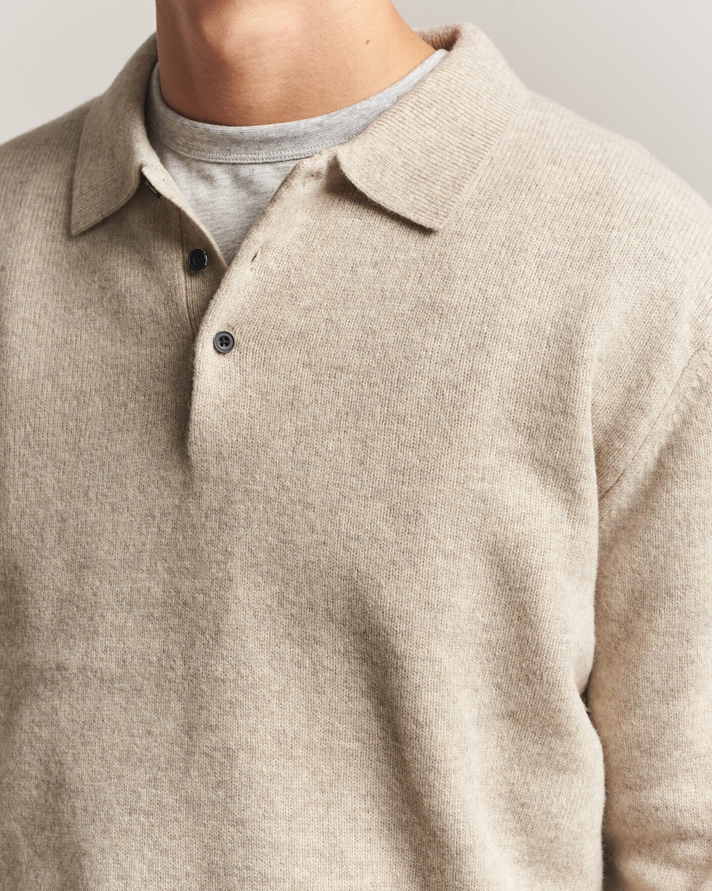 Herre | Gensere | BEAMS PLUS | Knitted Wool Polo Beige