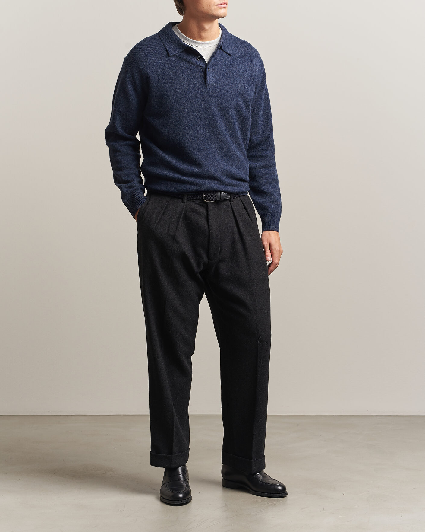 Herre | Gensere | BEAMS PLUS | Knitted Wool Polo Navy