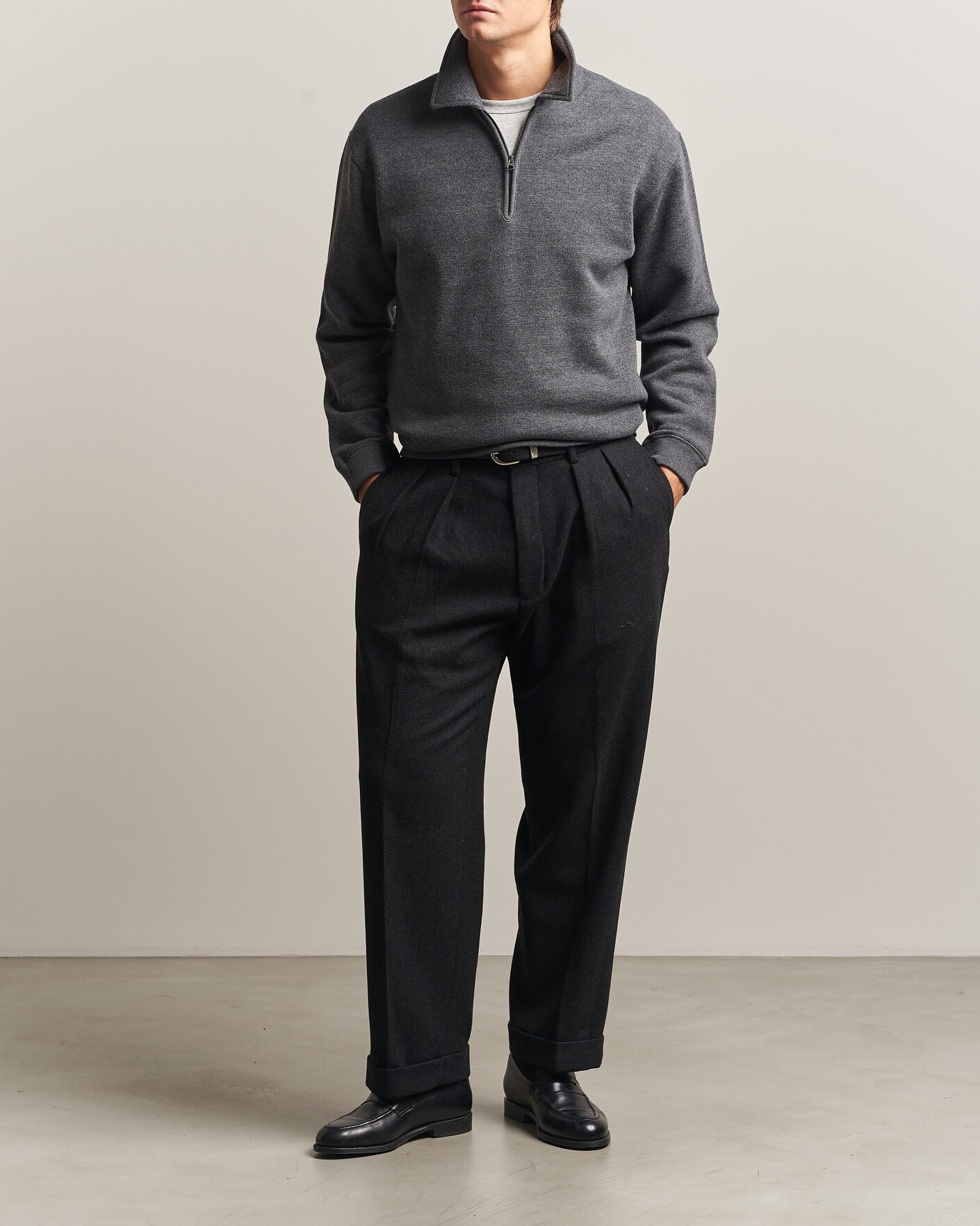Herre | Gensere | BEAMS PLUS | Wool/Cotton Half Zip Charcoal