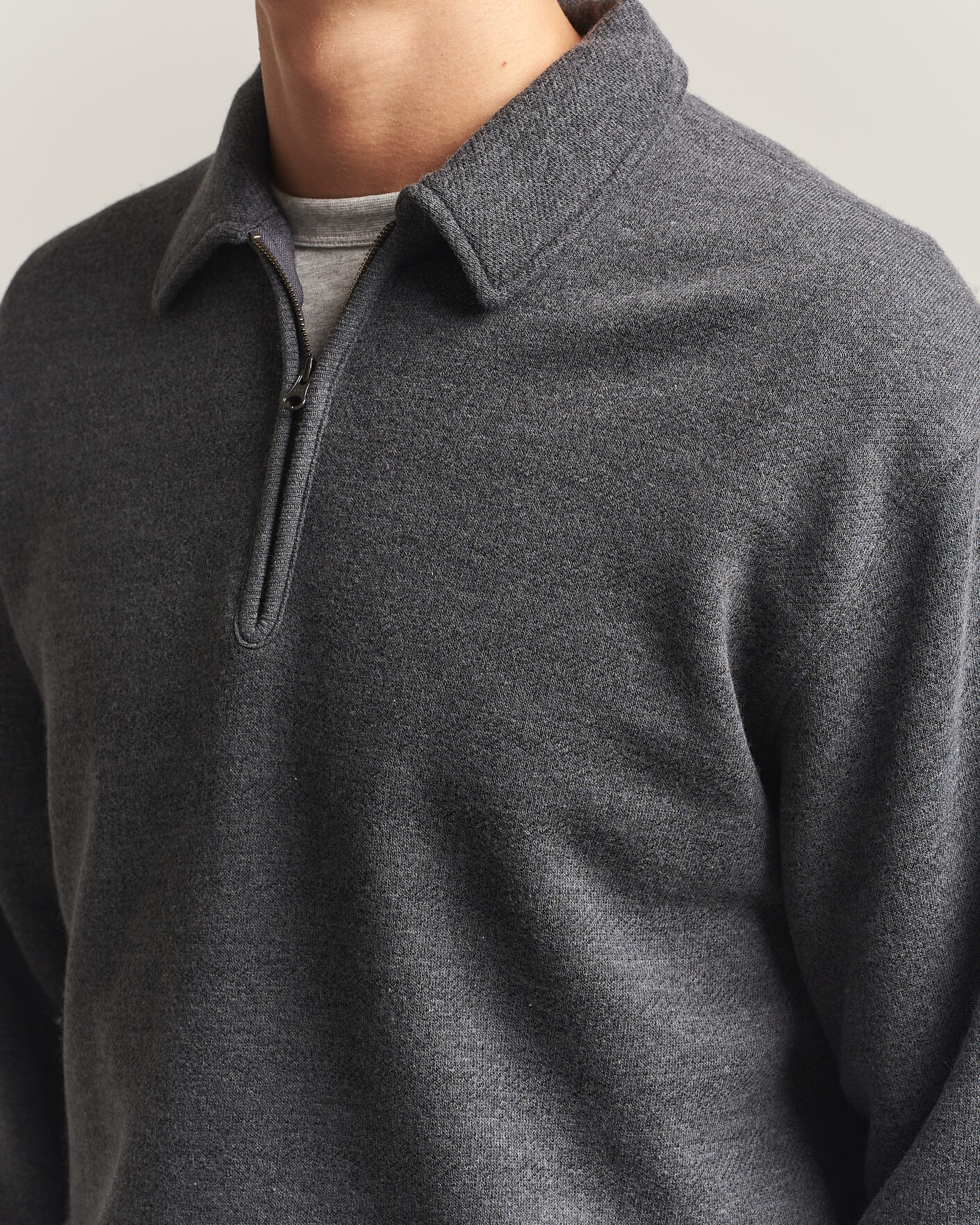 Herre | Gensere | BEAMS PLUS | Wool/Cotton Half Zip Charcoal