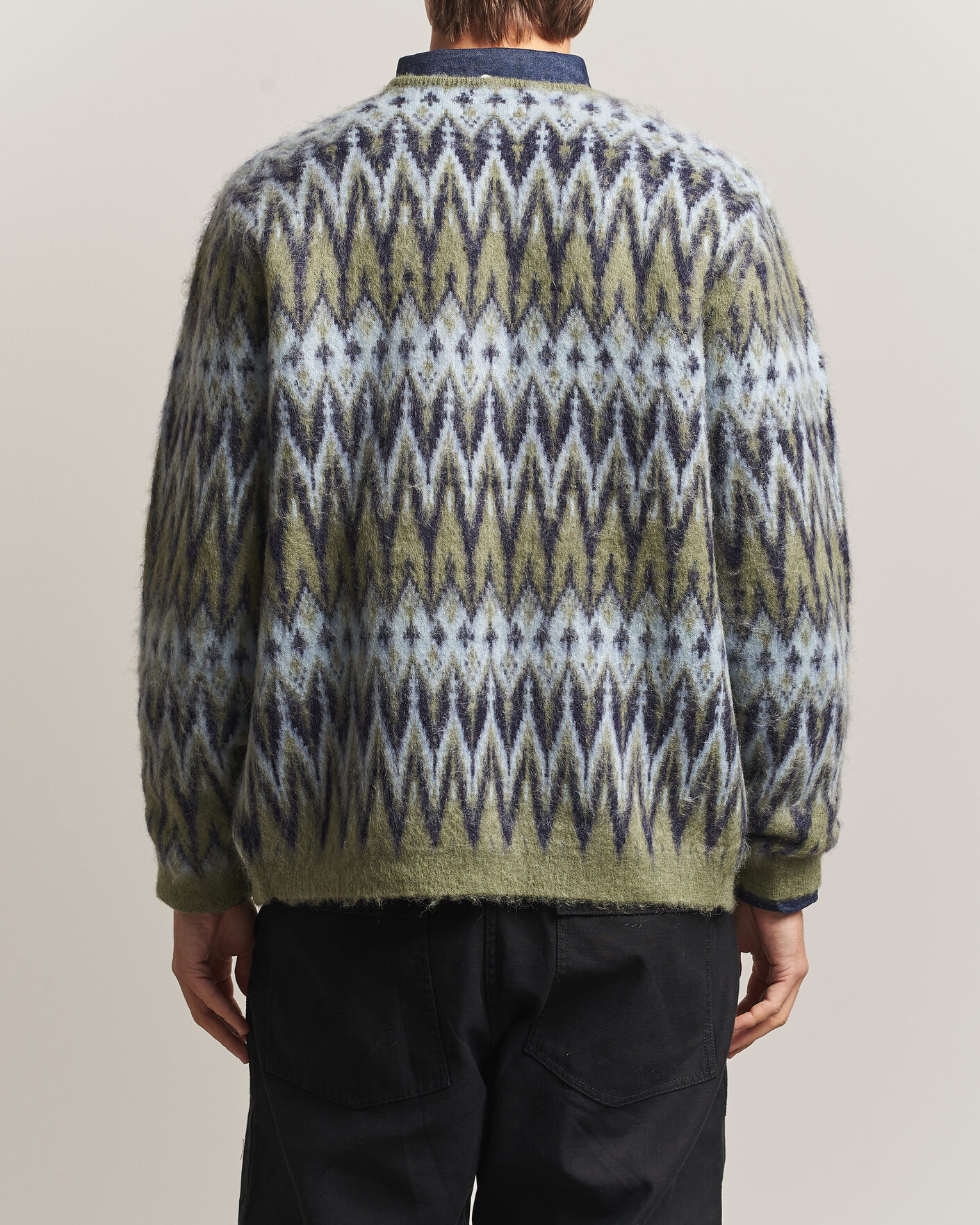 Herre | Gensere | BEAMS PLUS | Chevron Jacquard Cardigan Green/Grey