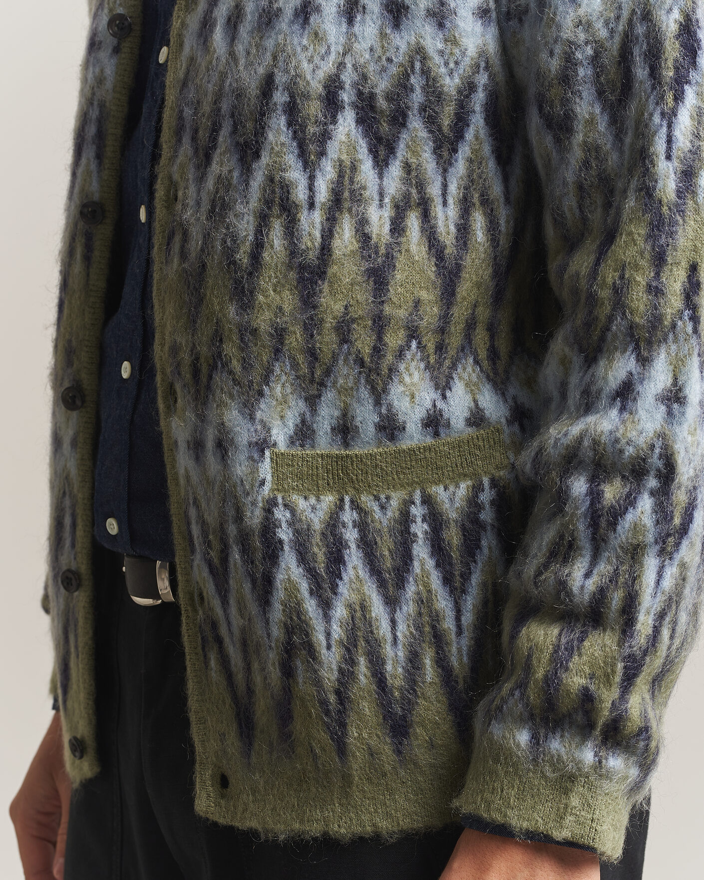 Herre | Gensere | BEAMS PLUS | Chevron Jacquard Cardigan Green/Grey
