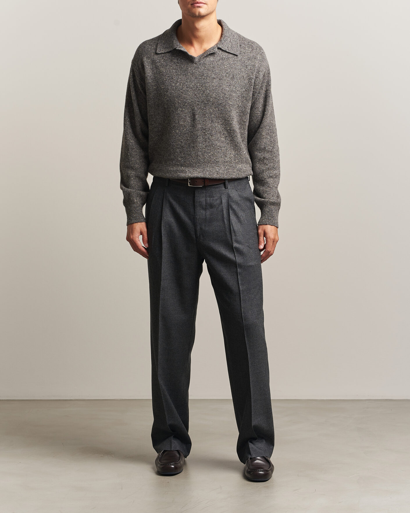Herre | Gensere | Auralee | Cashmere Nep Knit Polo Mix Gray