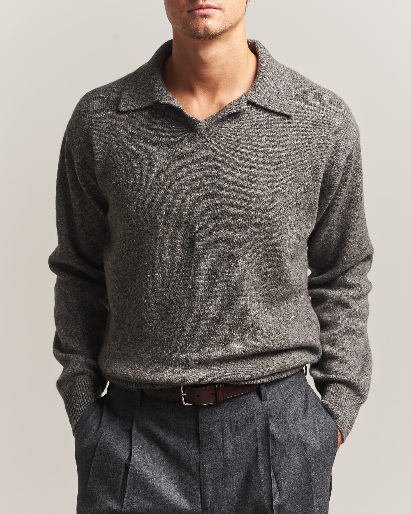 Herre | Gensere | Auralee | Cashmere Nep Knit Polo Mix Gray