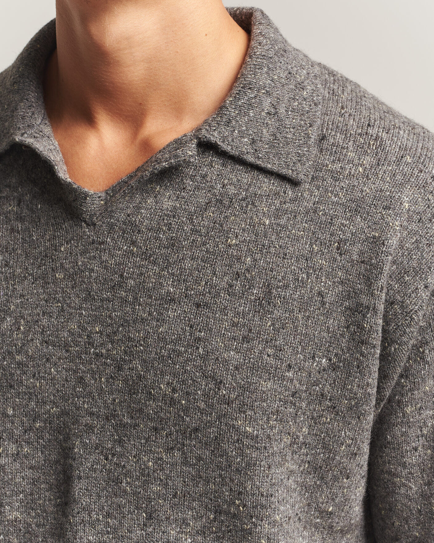 Herre | Gensere | Auralee | Cashmere Nep Knit Polo Mix Gray