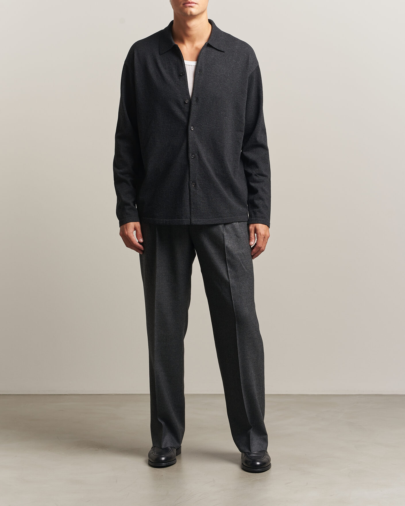Herre | Gensere | Auralee | High Twist Wool Knit Shirt Cardigan Charcoal