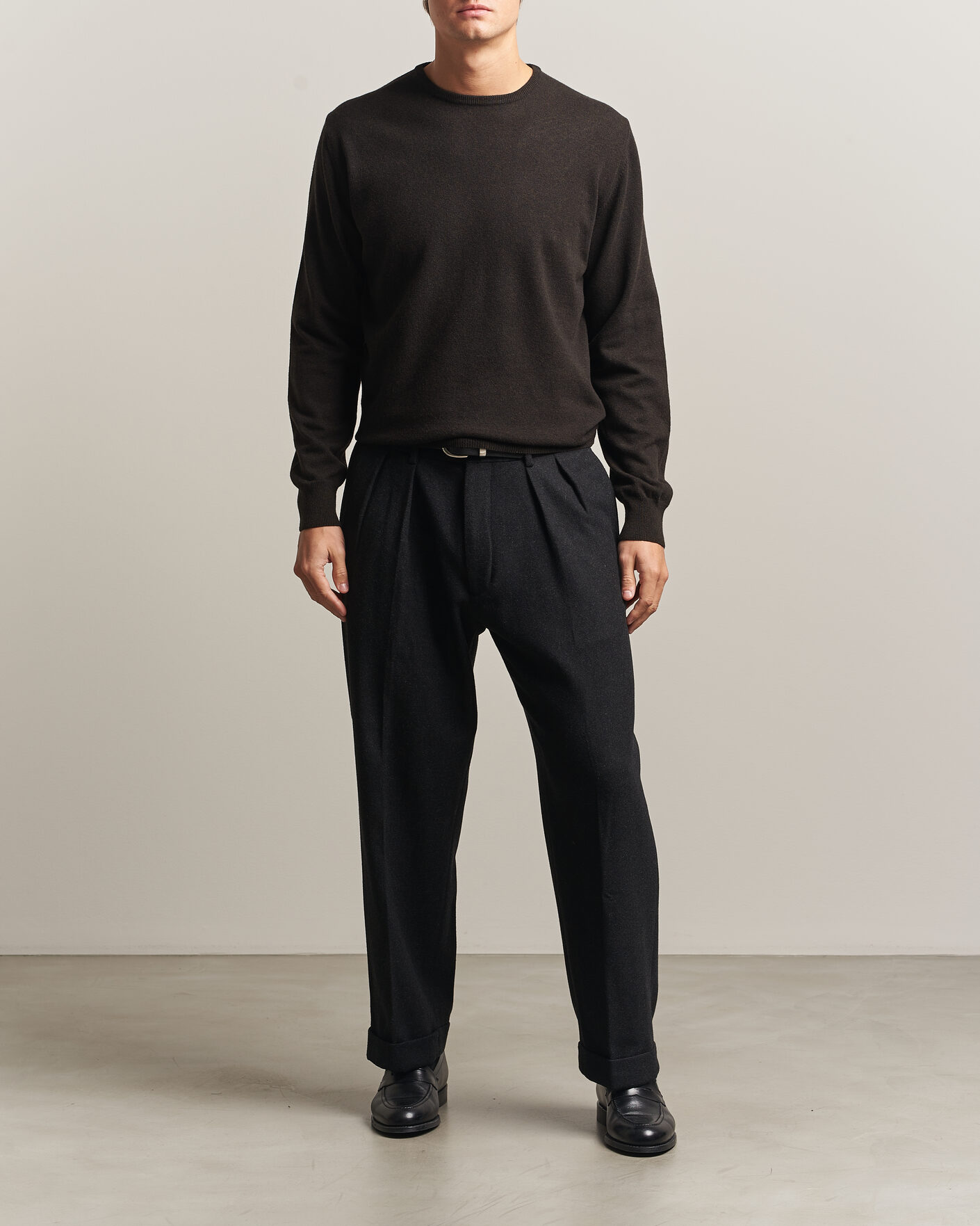 Herre | Gensere | Morgano | Wool/Cashmere Crewneck Dark Brown