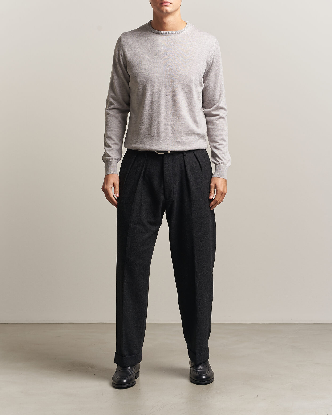 Herre | Gensere | Morgano | Extra Fine Merino Wool Crewneck Light Grey