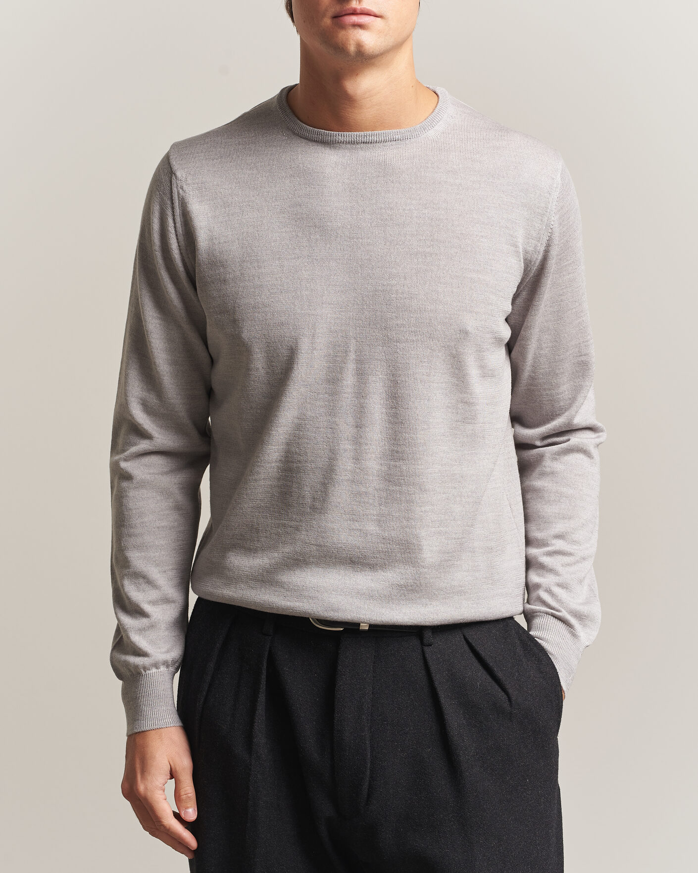 Herre | Gensere | Morgano | Extra Fine Merino Wool Crewneck Light Grey