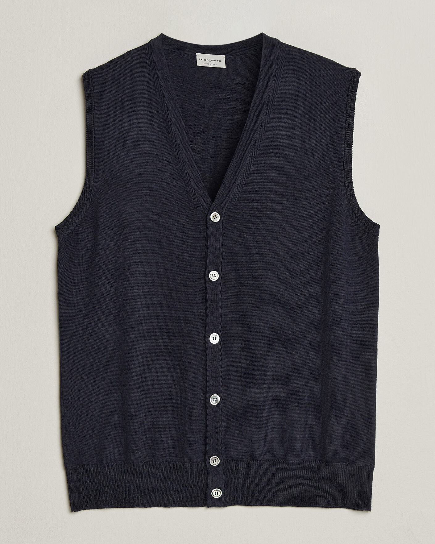 Herre | Gensere | Morgano | Extra Fine Merino Wool Sleevles Cardigan Vest Navy