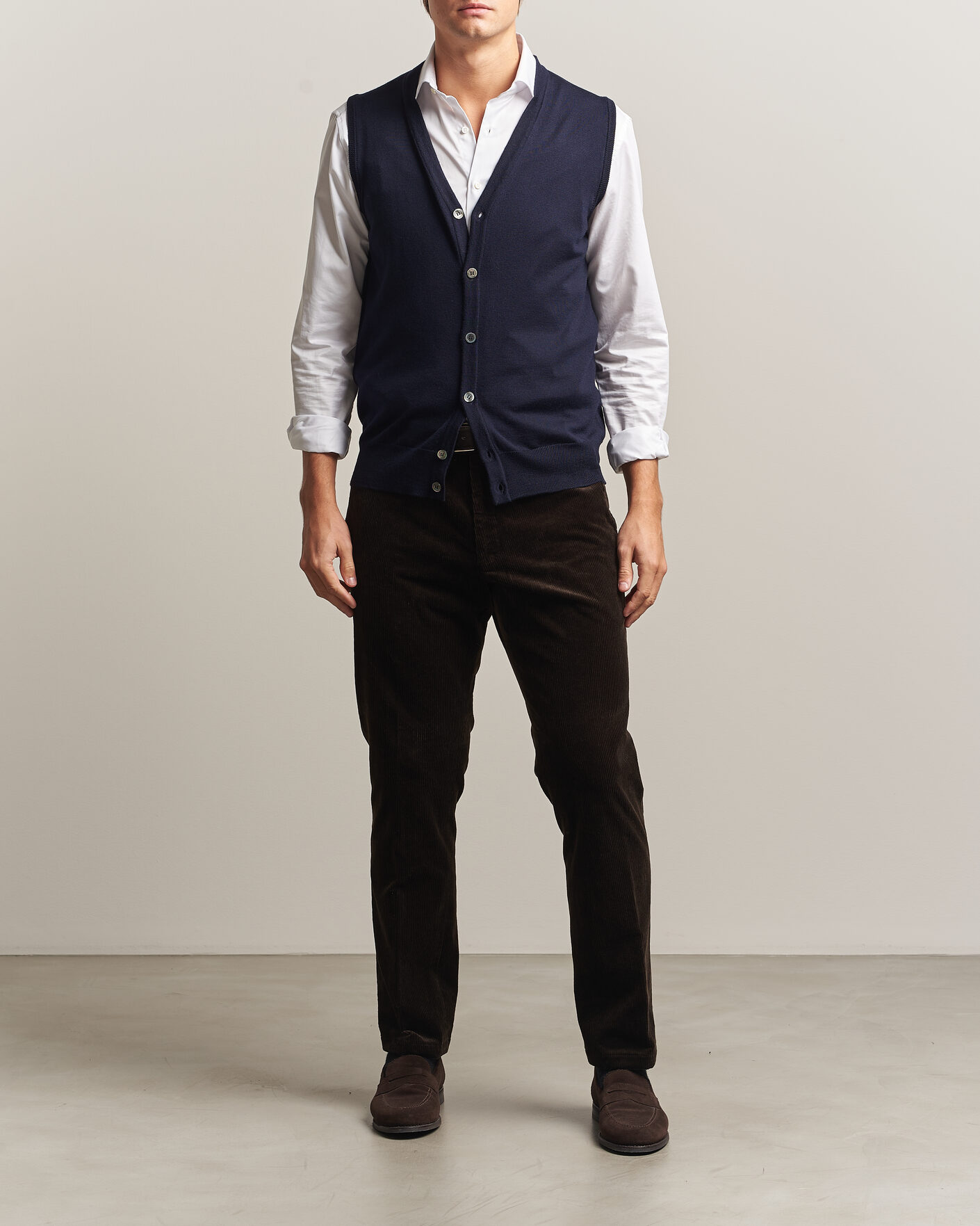 Herre | Gensere | Morgano | Extra Fine Merino Wool Sleevles Cardigan Vest Navy