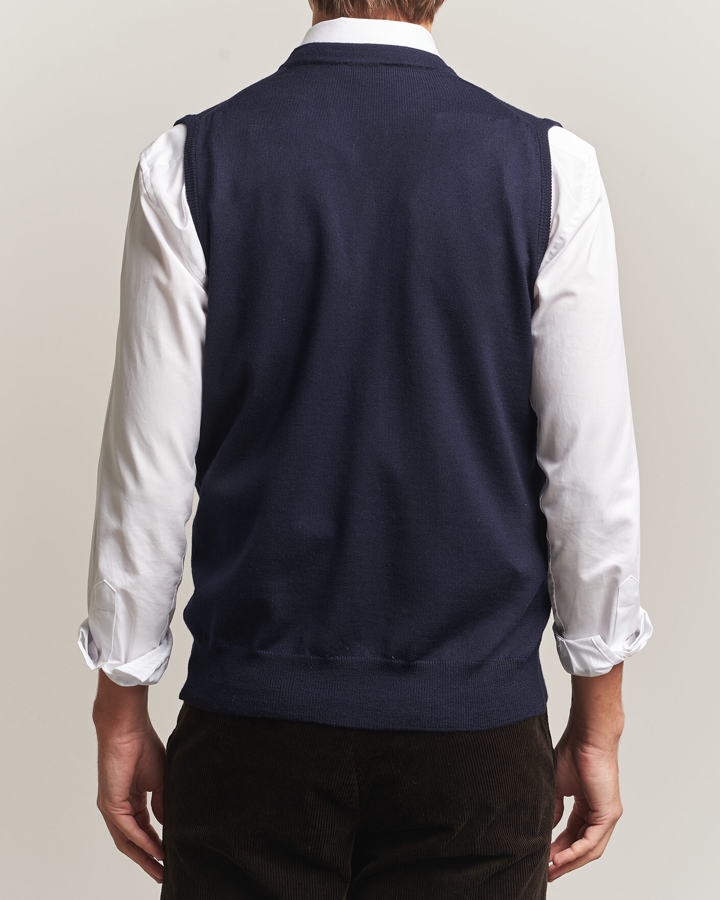 Herre | Gensere | Morgano | Extra Fine Merino Wool Sleevles Cardigan Vest Navy