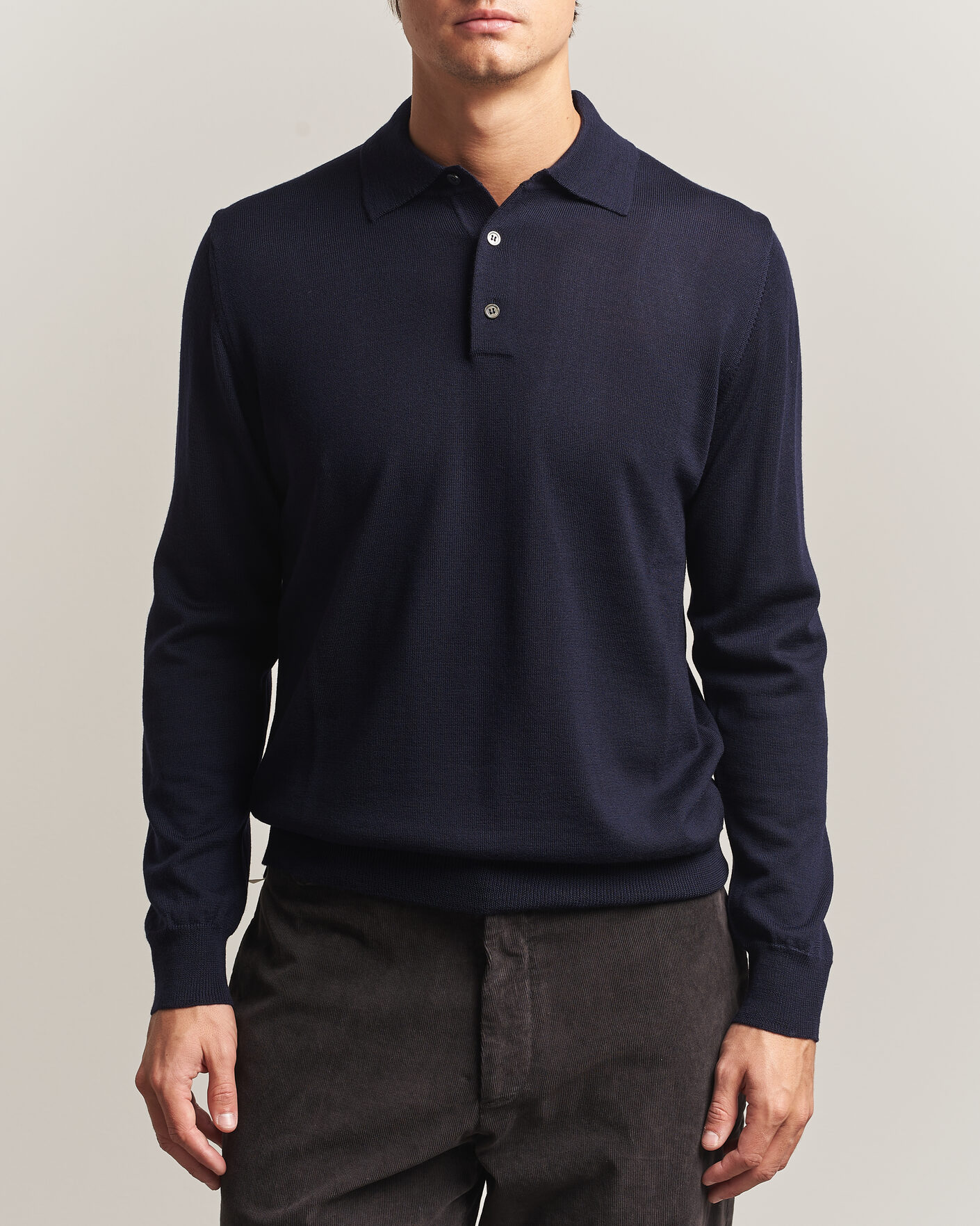Herre | Gensere | Morgano | Extra Fine Merino Wool Polo Navy