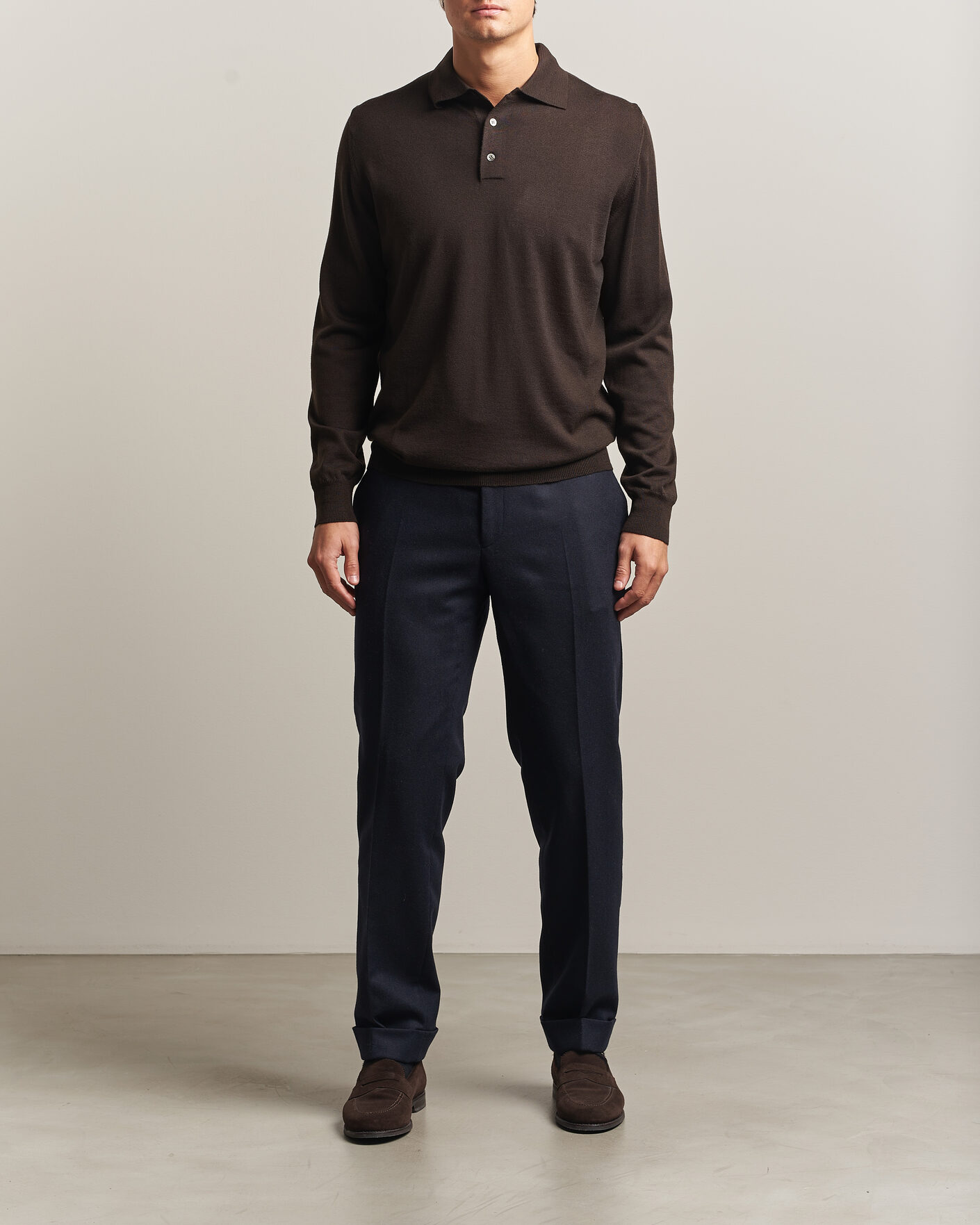 Herre | Gensere | Morgano | Extra Fine Merino Wool Polo Dark Brown