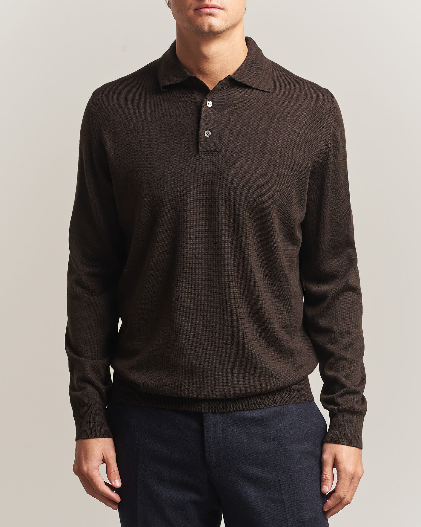 Herre | Gensere | Morgano | Extra Fine Merino Wool Polo Dark Brown