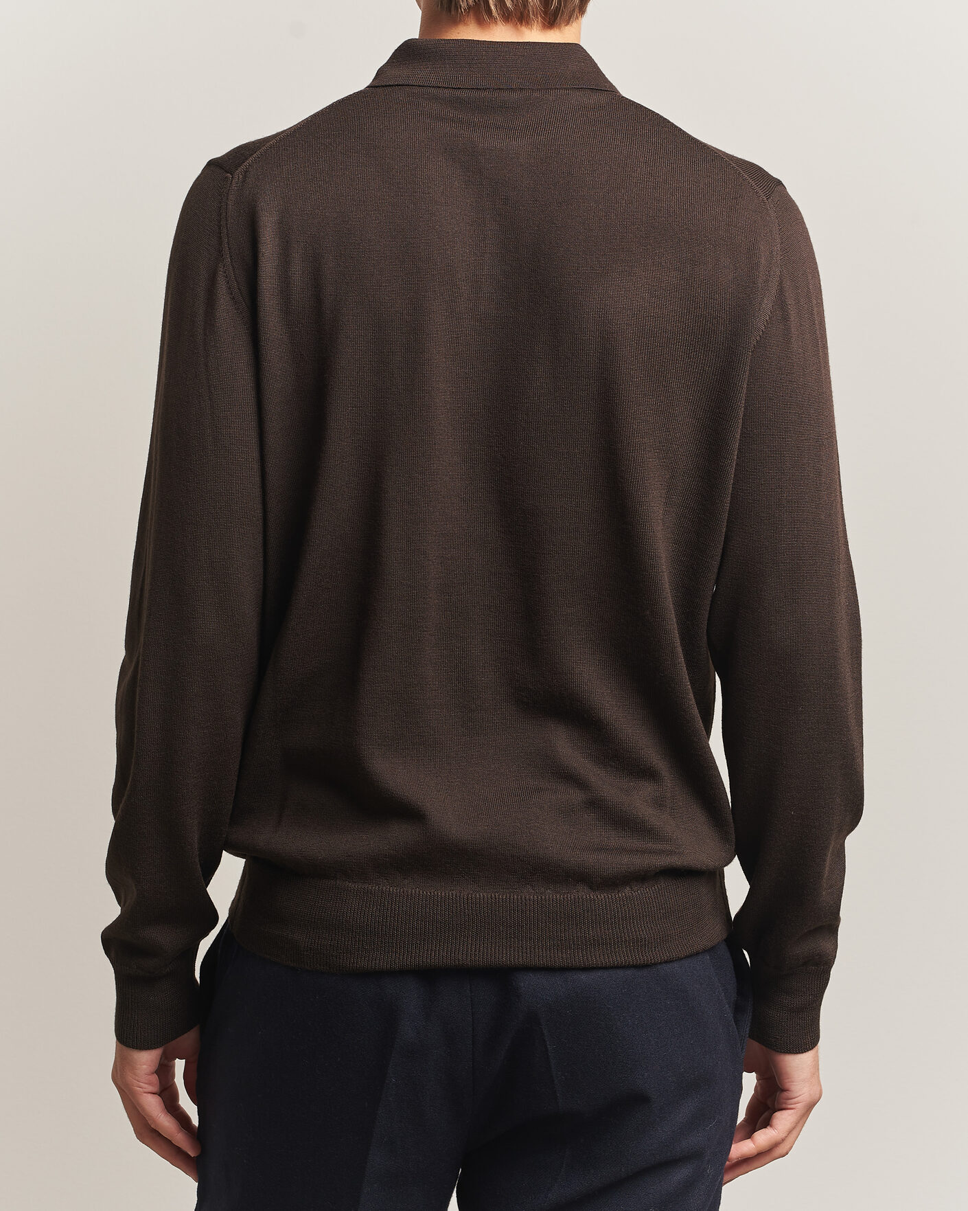Herre | Gensere | Morgano | Extra Fine Merino Wool Polo Dark Brown
