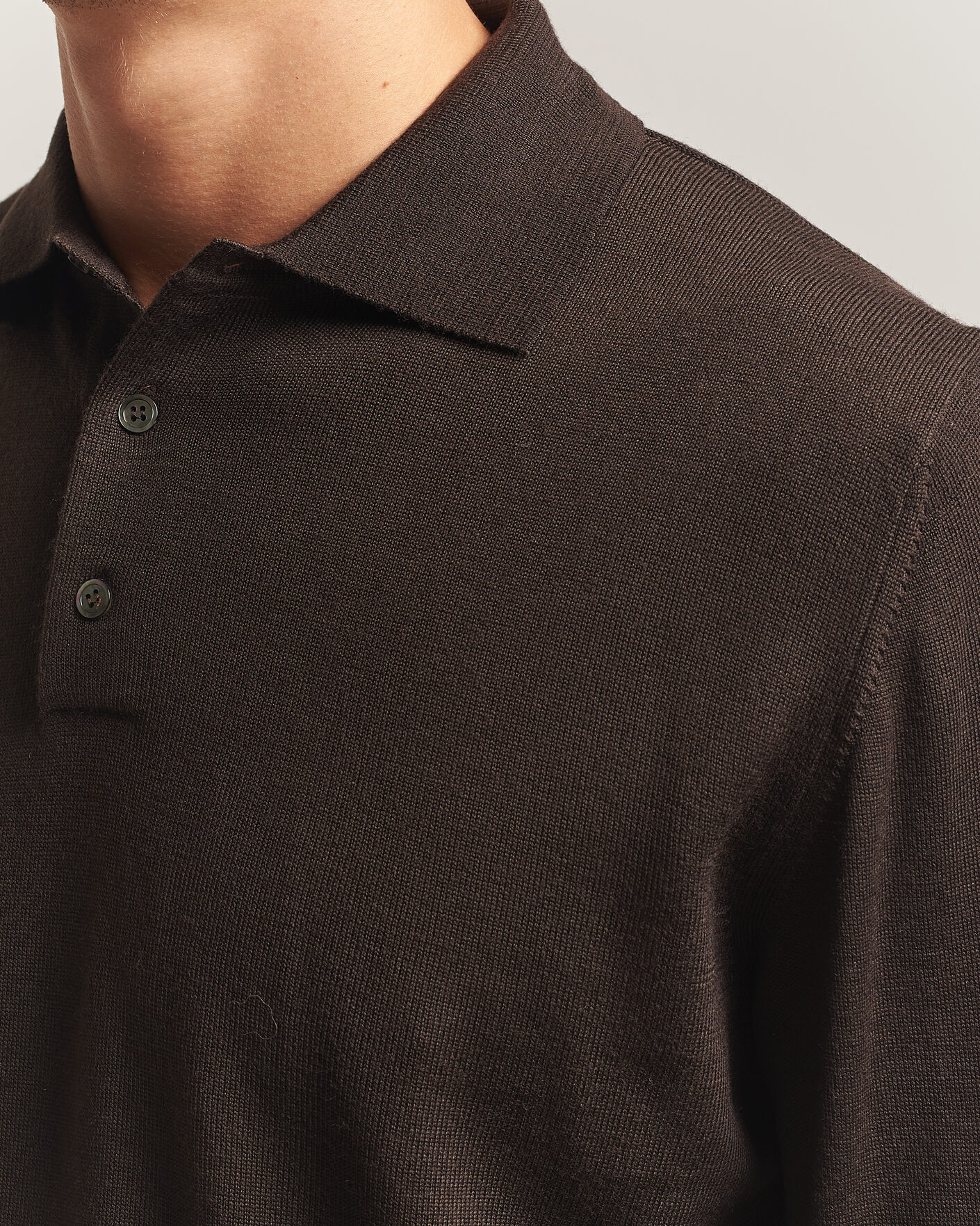Herre | Gensere | Morgano | Extra Fine Merino Wool Polo Dark Brown