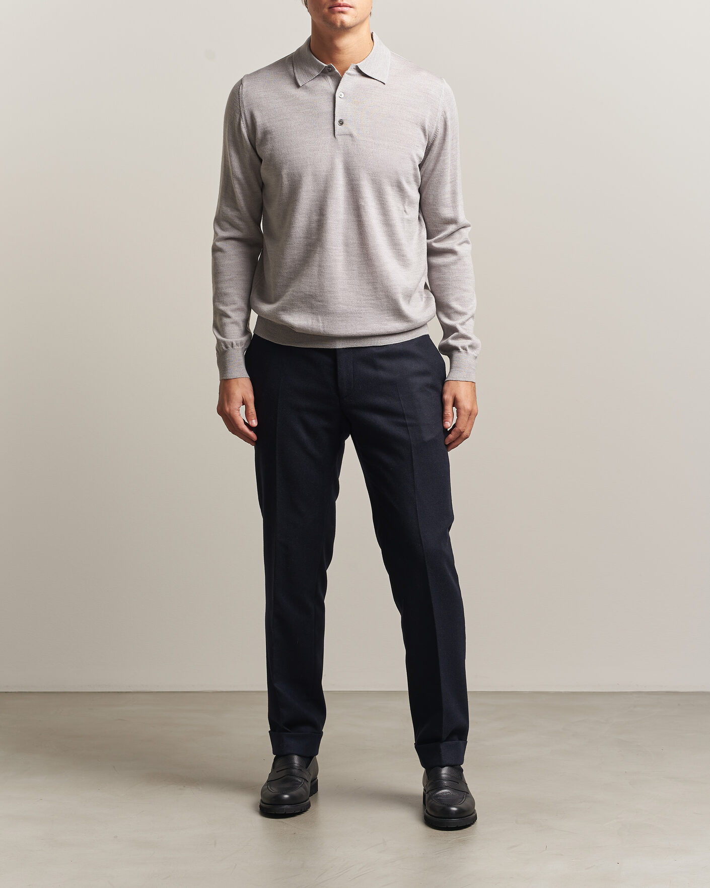 Herre | Gensere | Morgano | Extra Fine Merino Wool Polo Light Grey