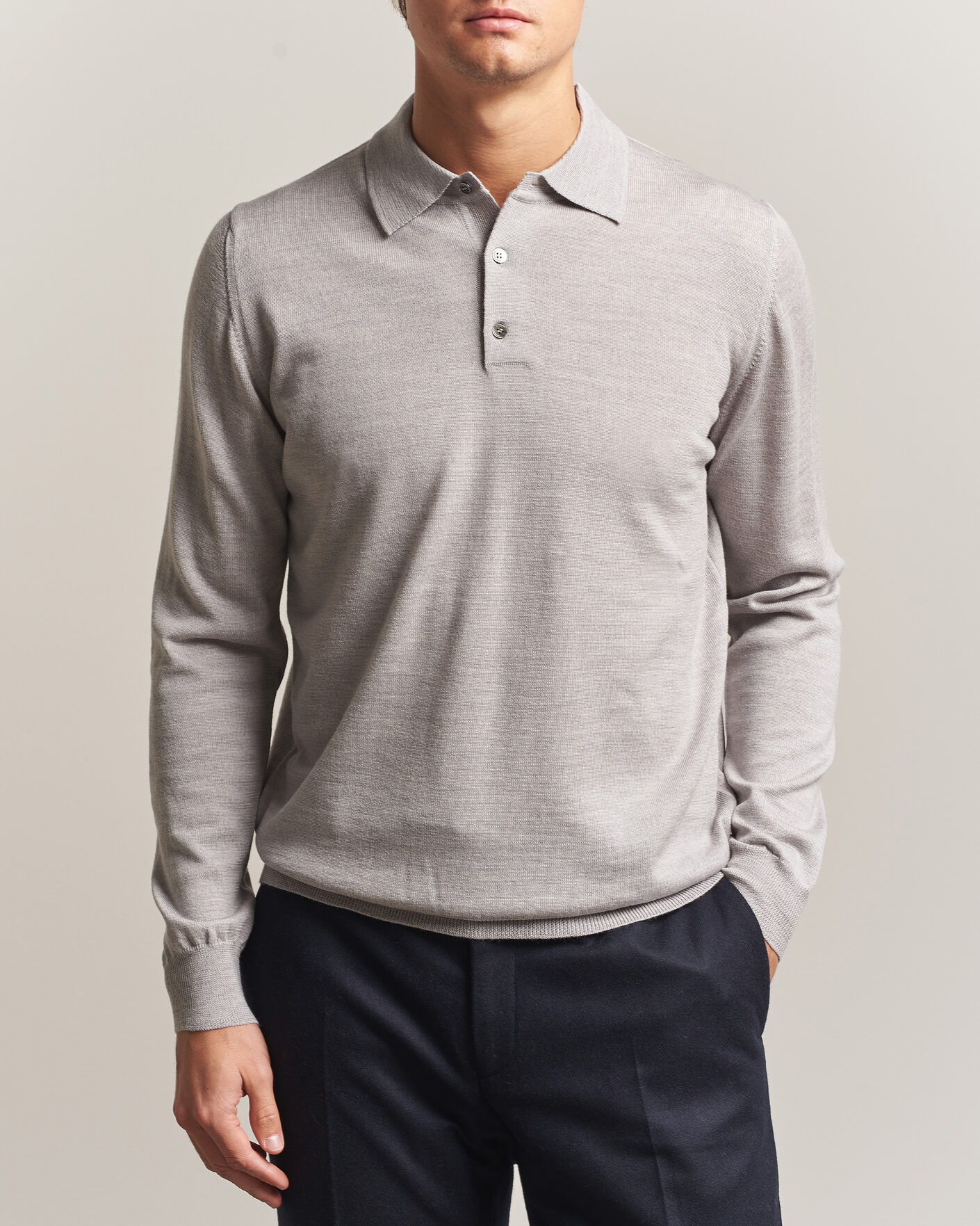 Herre | Gensere | Morgano | Extra Fine Merino Wool Polo Light Grey
