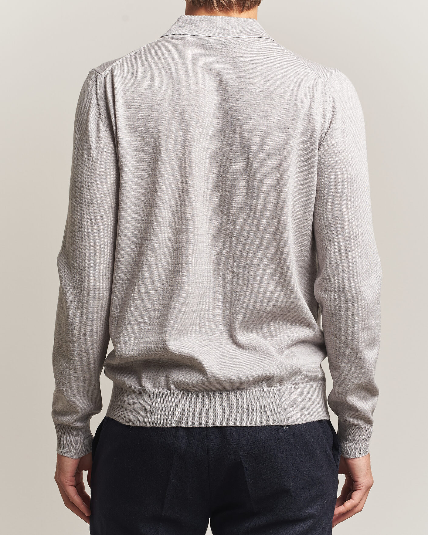 Herre | Gensere | Morgano | Extra Fine Merino Wool Polo Light Grey