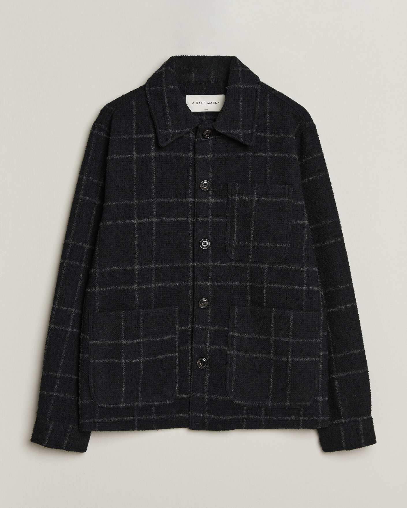 Herre | Skjorter | A Day's March | Algot Wool Checked Overshirt Navy