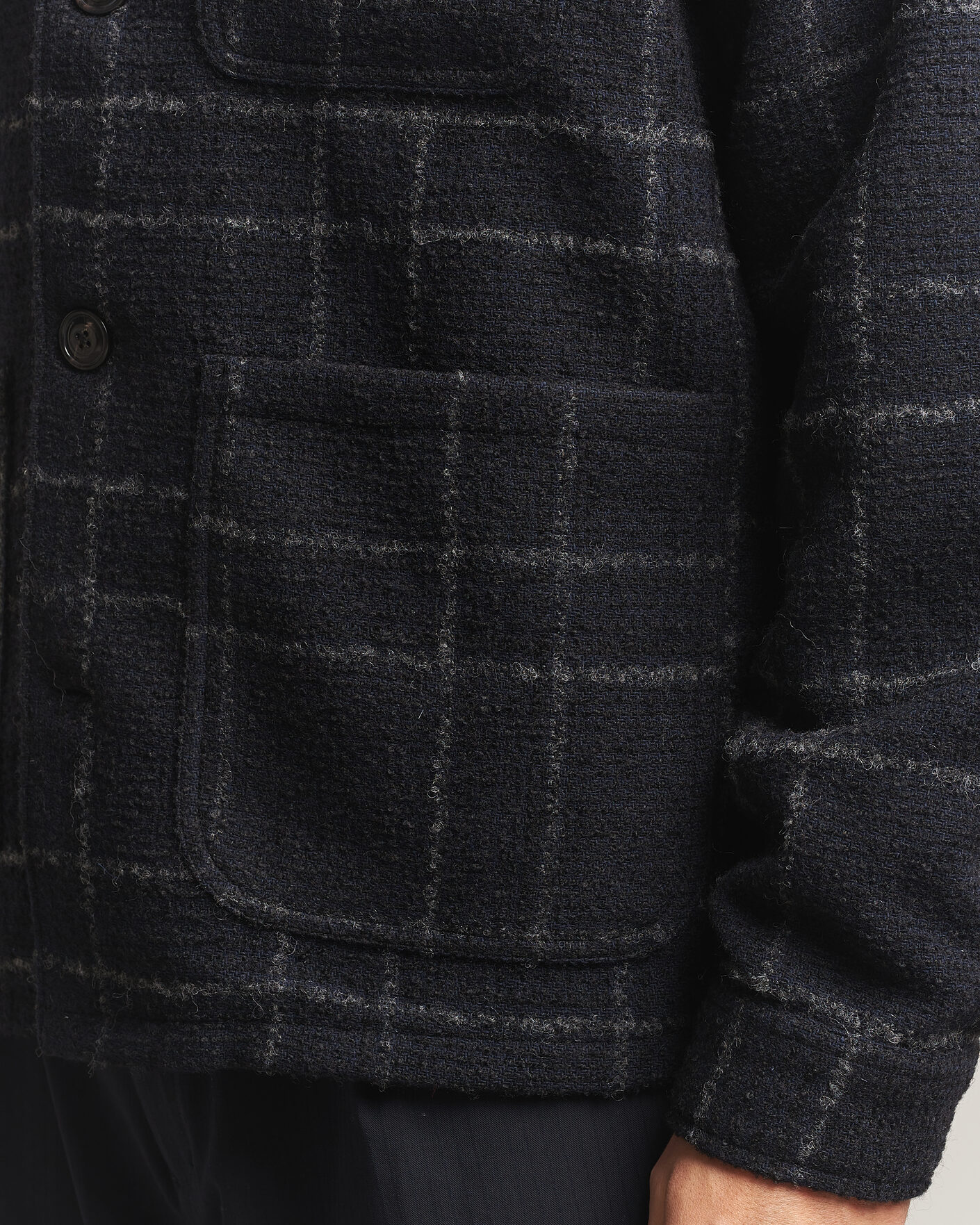 Herre | Skjorter | A Day's March | Algot Wool Checked Overshirt Navy
