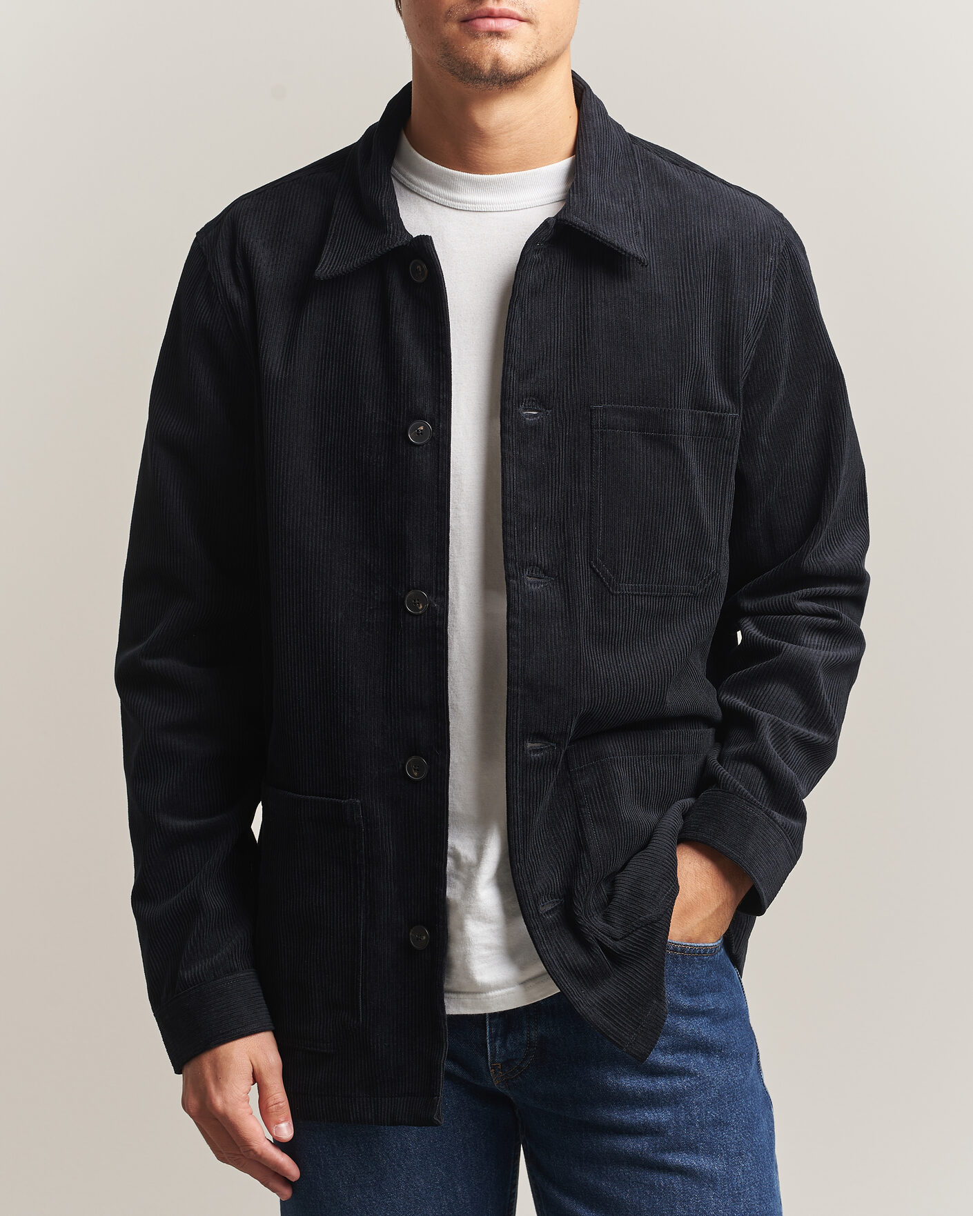 Herre | Skjorter | A Day's March | Original Corduroy Overshirt Black